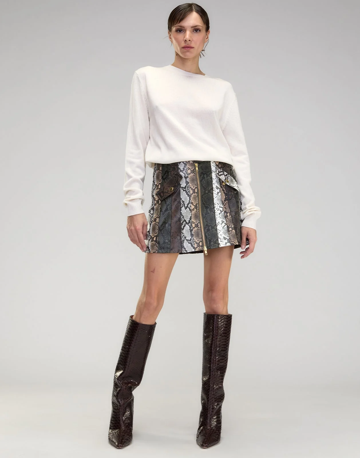Cynthia Rowley Snake-Embossed Vegan Leather Skirt - Image 3