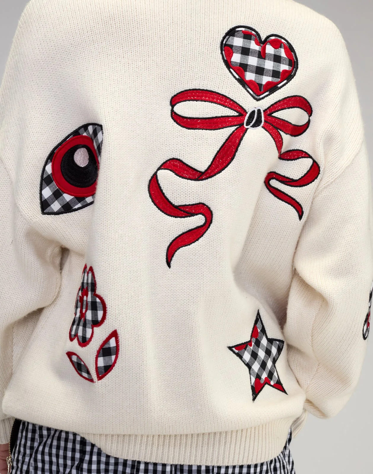 Cynthia Rowley Playful Patchwork Cardigan - White/Red - Image 7