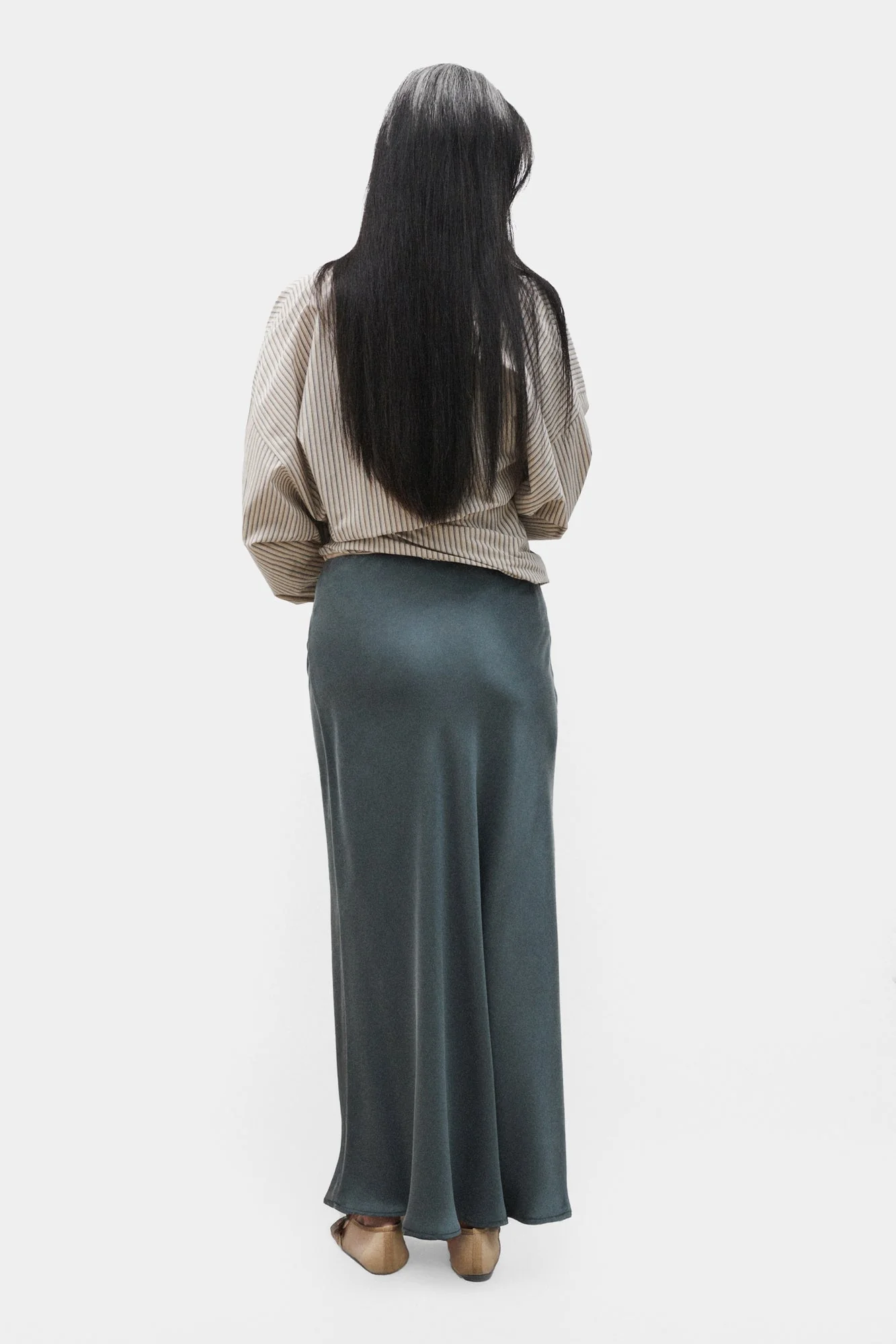 Silk Laundry Long Bias Cut Skirt - Slate - Image 4