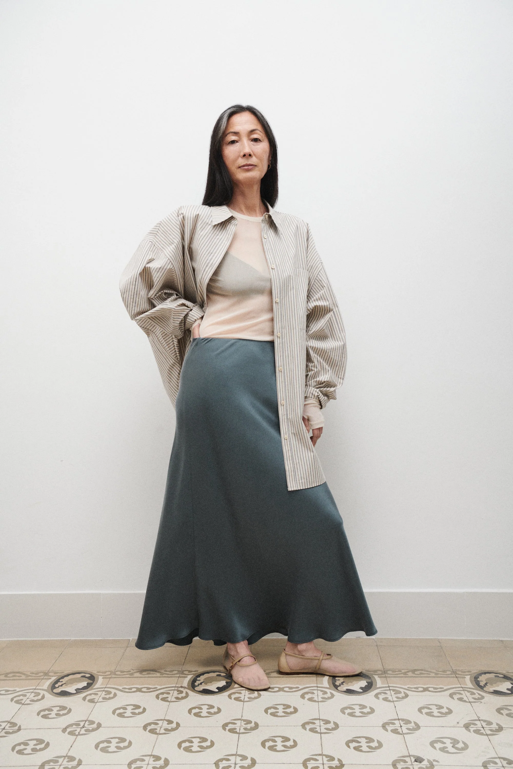 Silk Laundry Long Bias Cut Skirt - Slate - Image 6