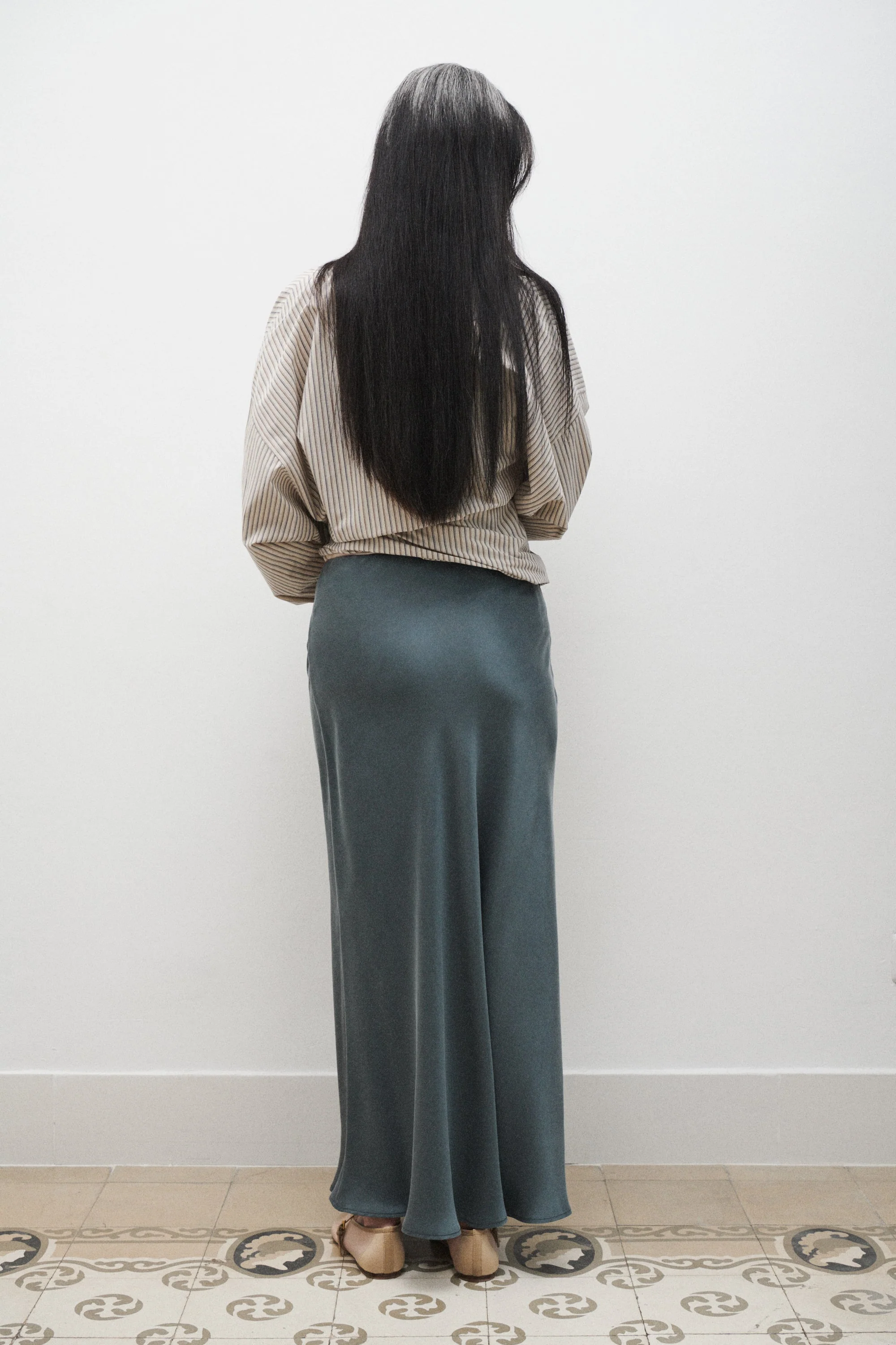 Silk Laundry Long Bias Cut Skirt - Slate - Image 8