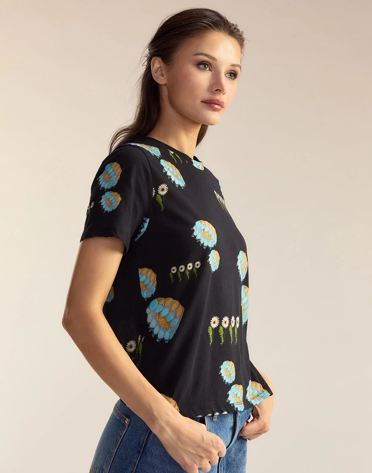 Cynthia Rowley Everyday Cotton Tee - Black Floral - Image 2