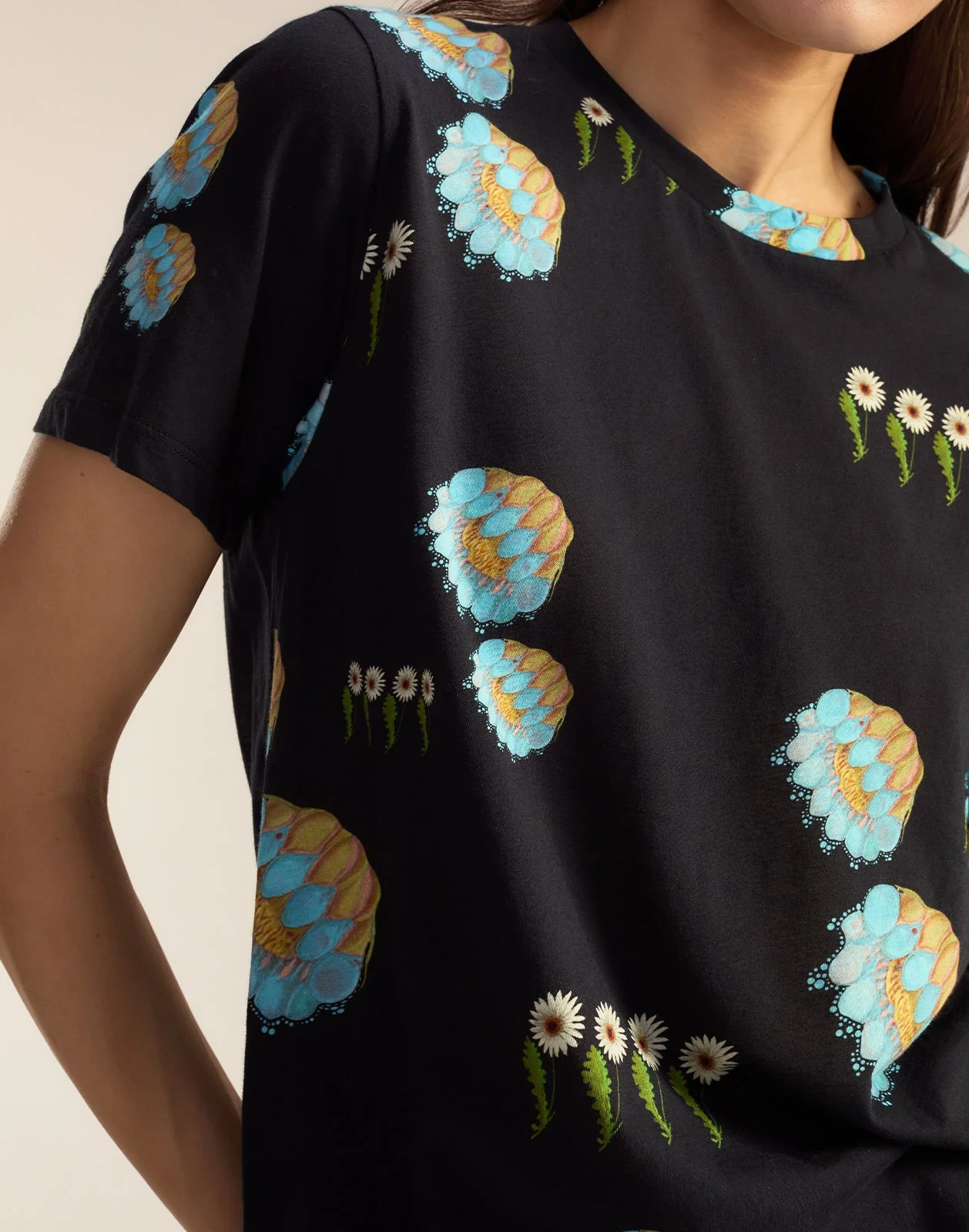 Cynthia Rowley Everyday Cotton Tee - Black Floral - Image 3