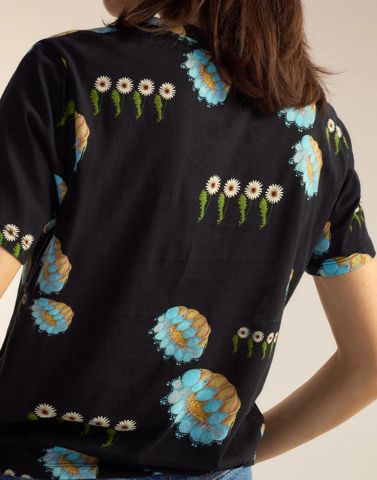 Cynthia Rowley Everyday Cotton Tee - Black Floral - Image 4