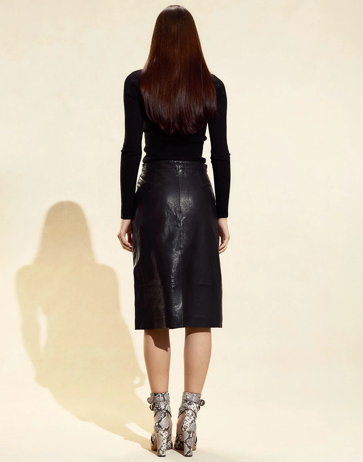 Cynthia Rowley The London Leather Midi Skirt - Black - Image 3