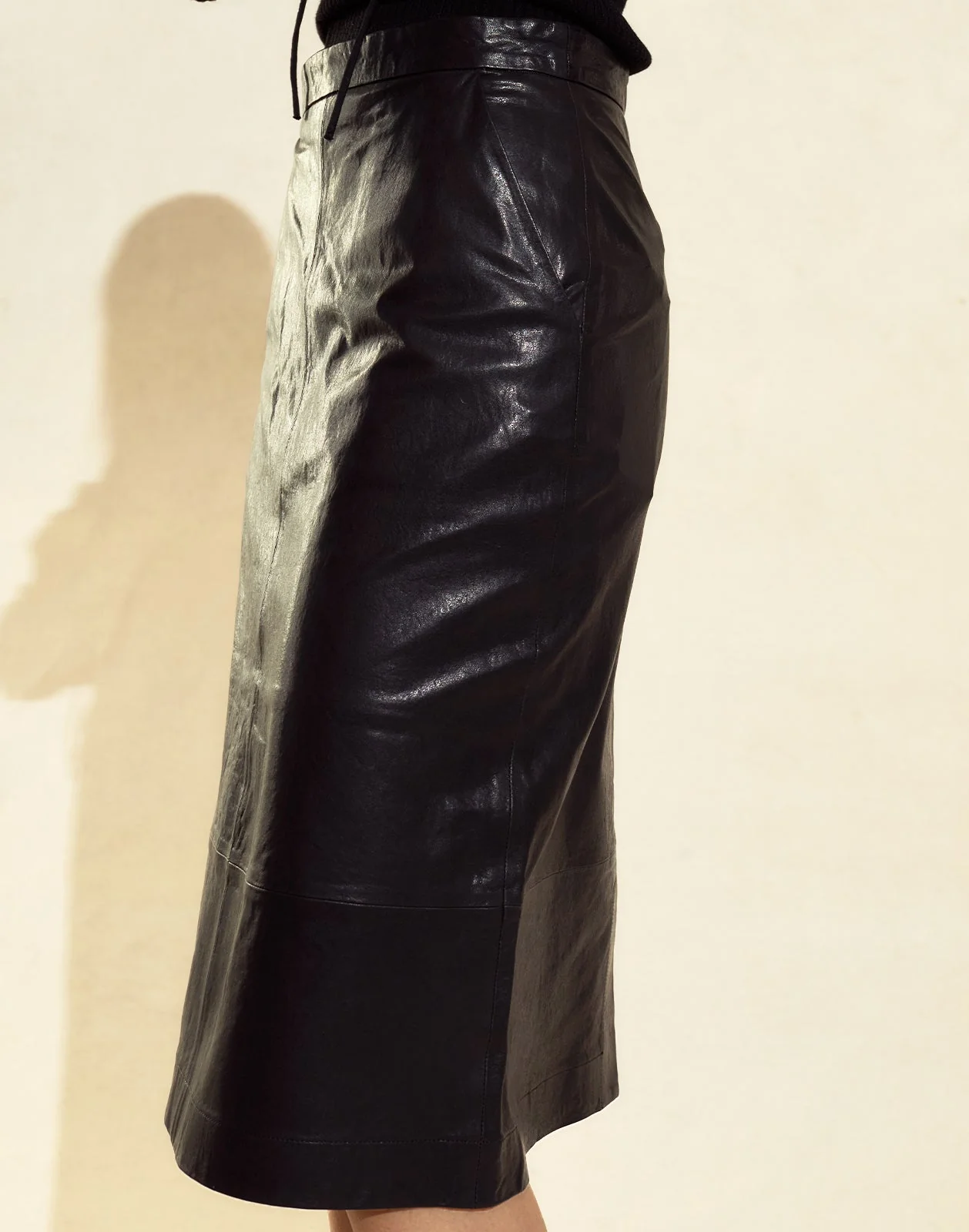 Cynthia Rowley The London Leather Midi Skirt - Black - Image 4