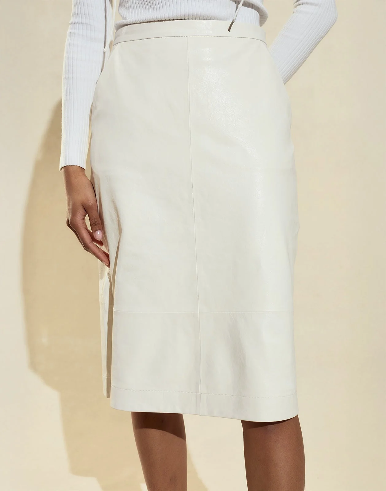 Cynthia Rowley The London Leather Midi Skirt - Off White - Image 3