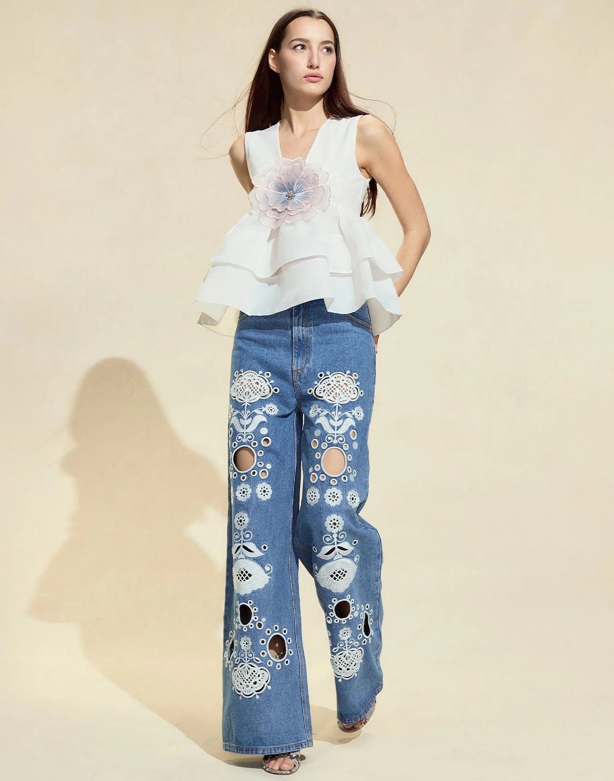 Cynthia Rowley Embroidered Wide-leg Jean - Dark Wash - Image 3