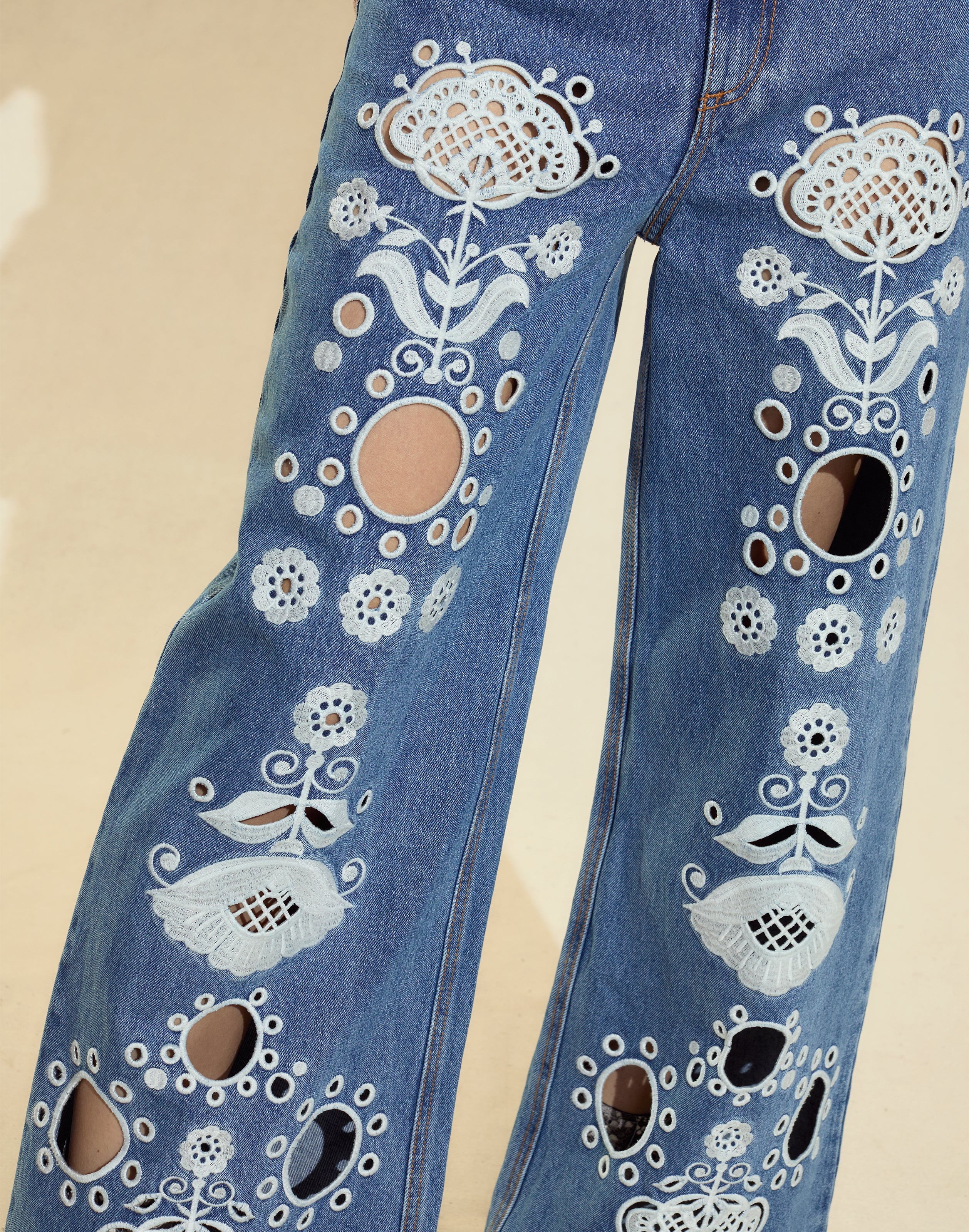 Cynthia Rowley Embroidered Wide-leg Jean - Dark Wash - Image 5