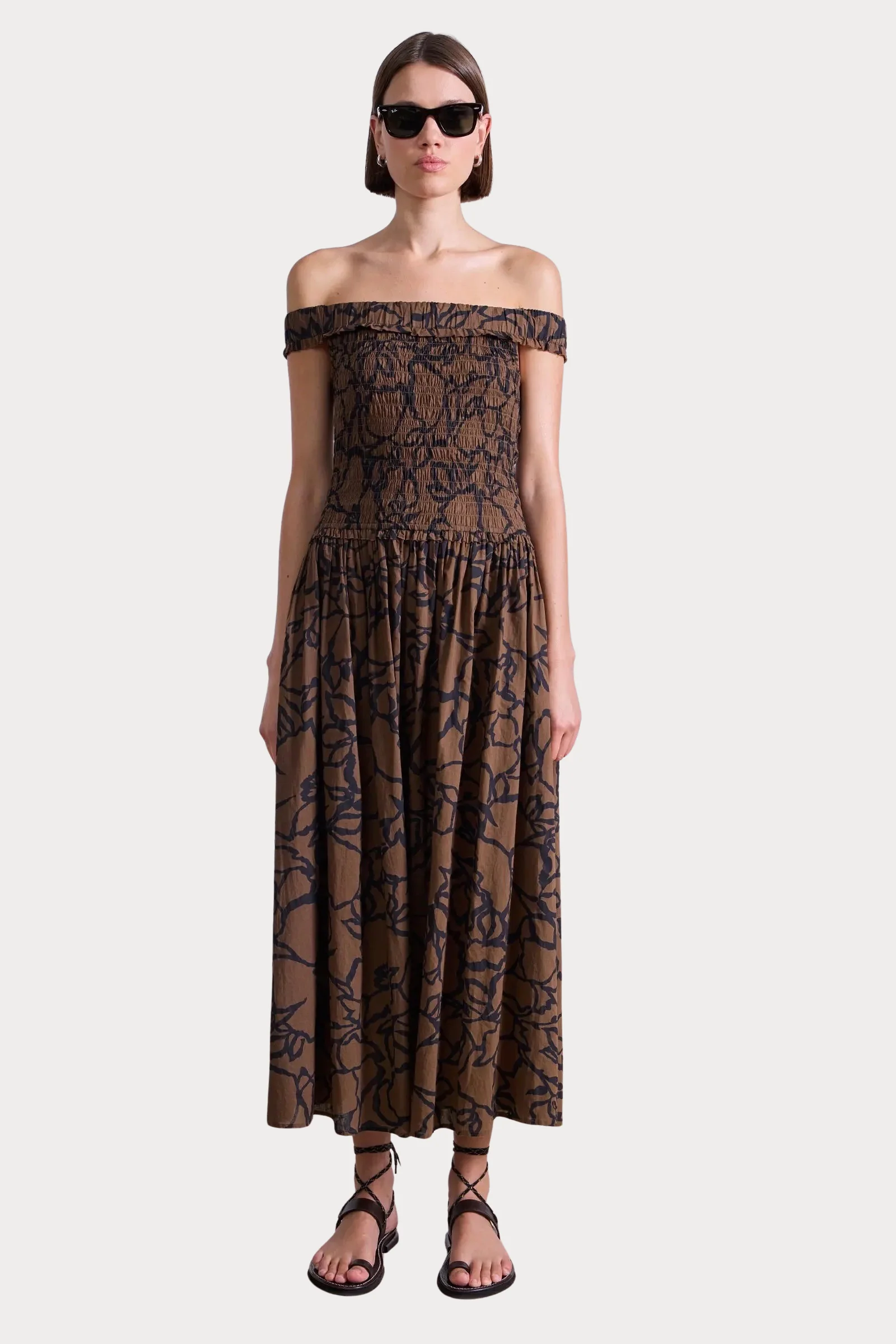 Apiece Apart Britt Off The Shoulder Maxi Dress - Large Lace Floral Chocolate - Image 2