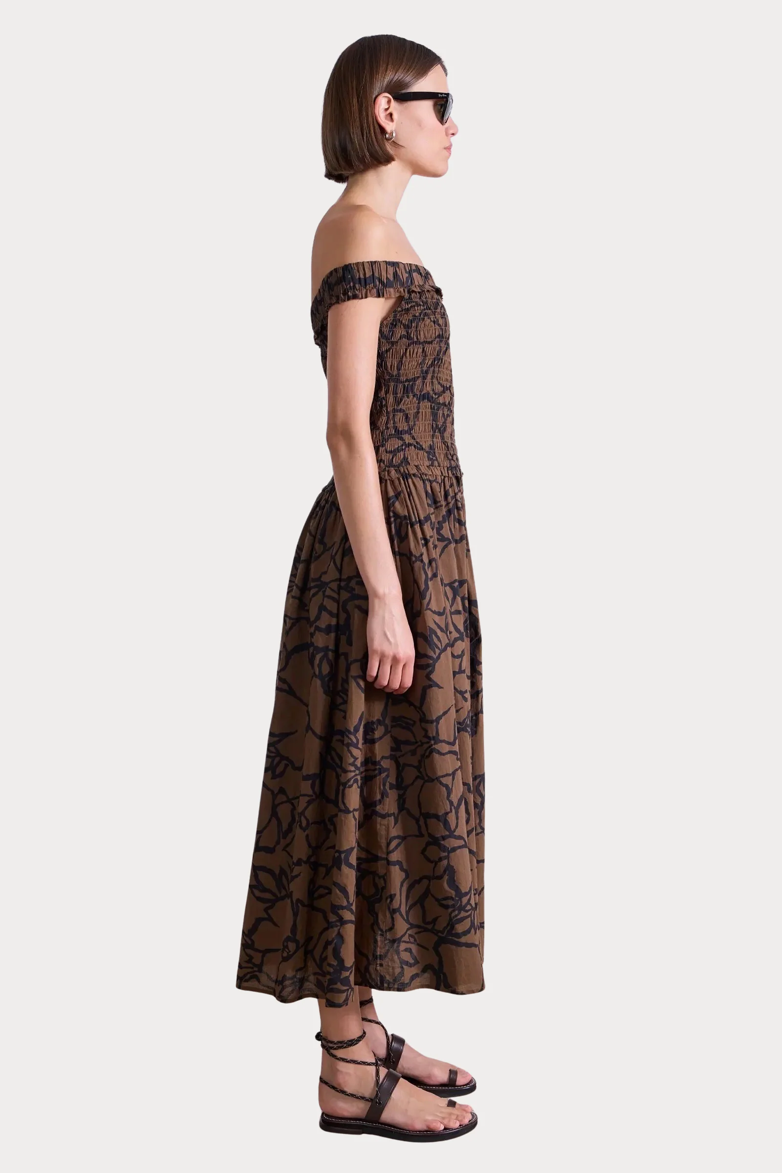 Apiece Apart Britt Off The Shoulder Maxi Dress - Large Lace Floral Chocolate - Image 3