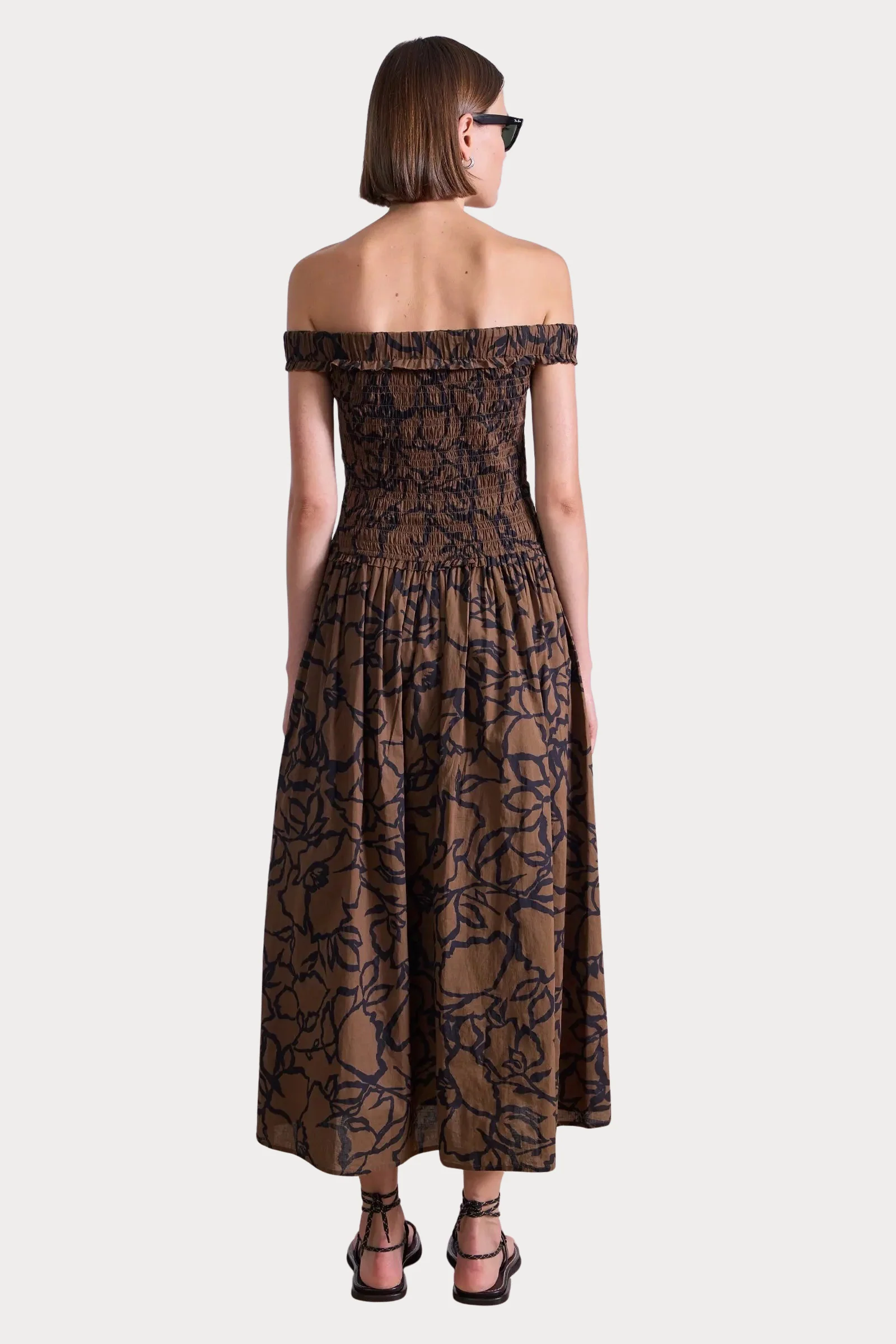Apiece Apart Britt Off The Shoulder Maxi Dress - Large Lace Floral Chocolate - Image 4