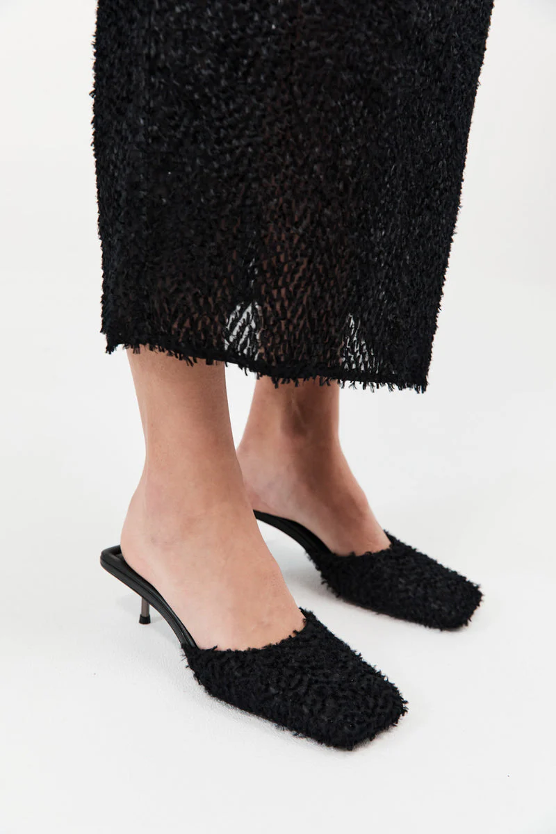St. Agni Feathered Square Toe Heel - Black - Image 3