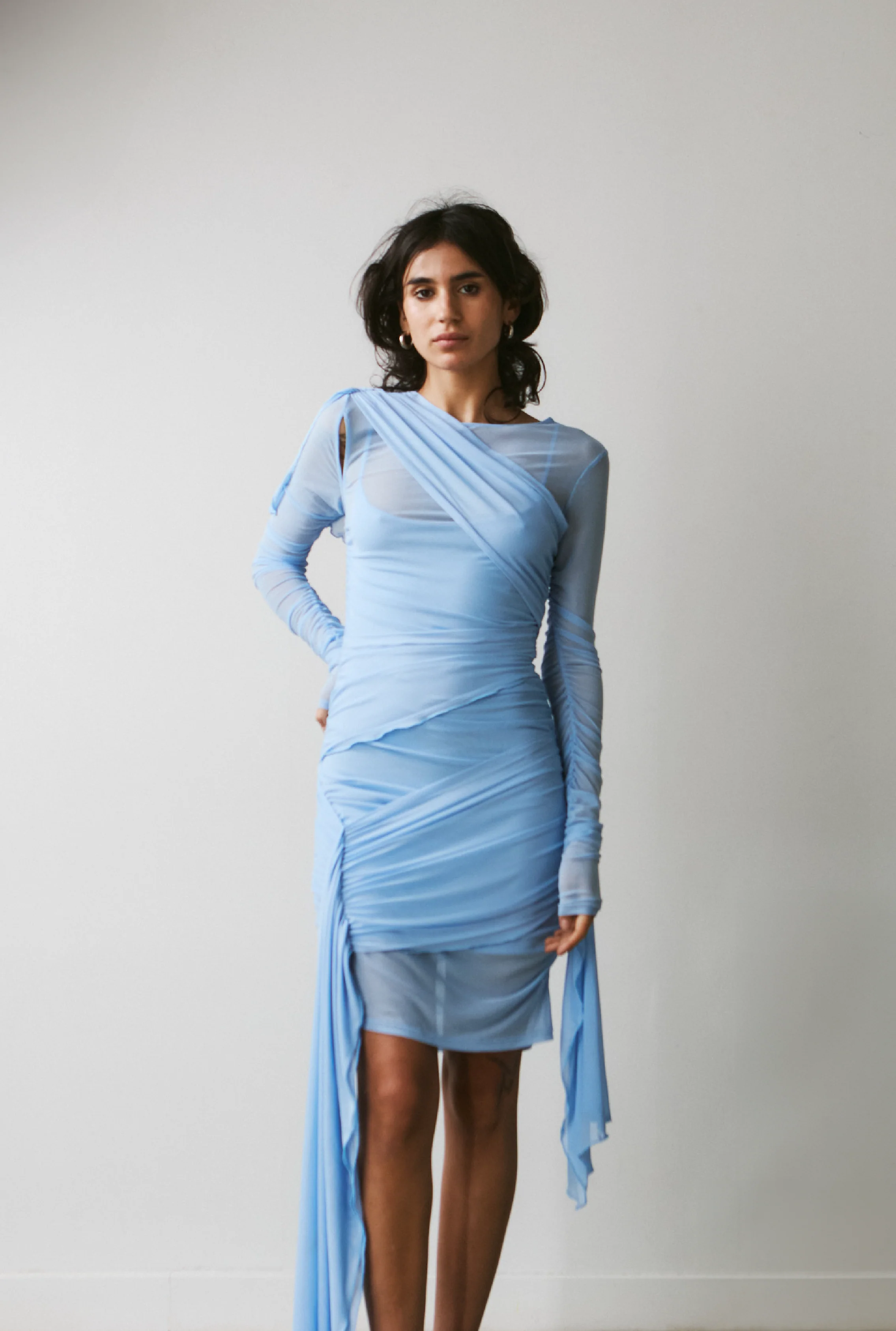 SAEMDI Draped Mesh Dress - Baby Blue - Image 2