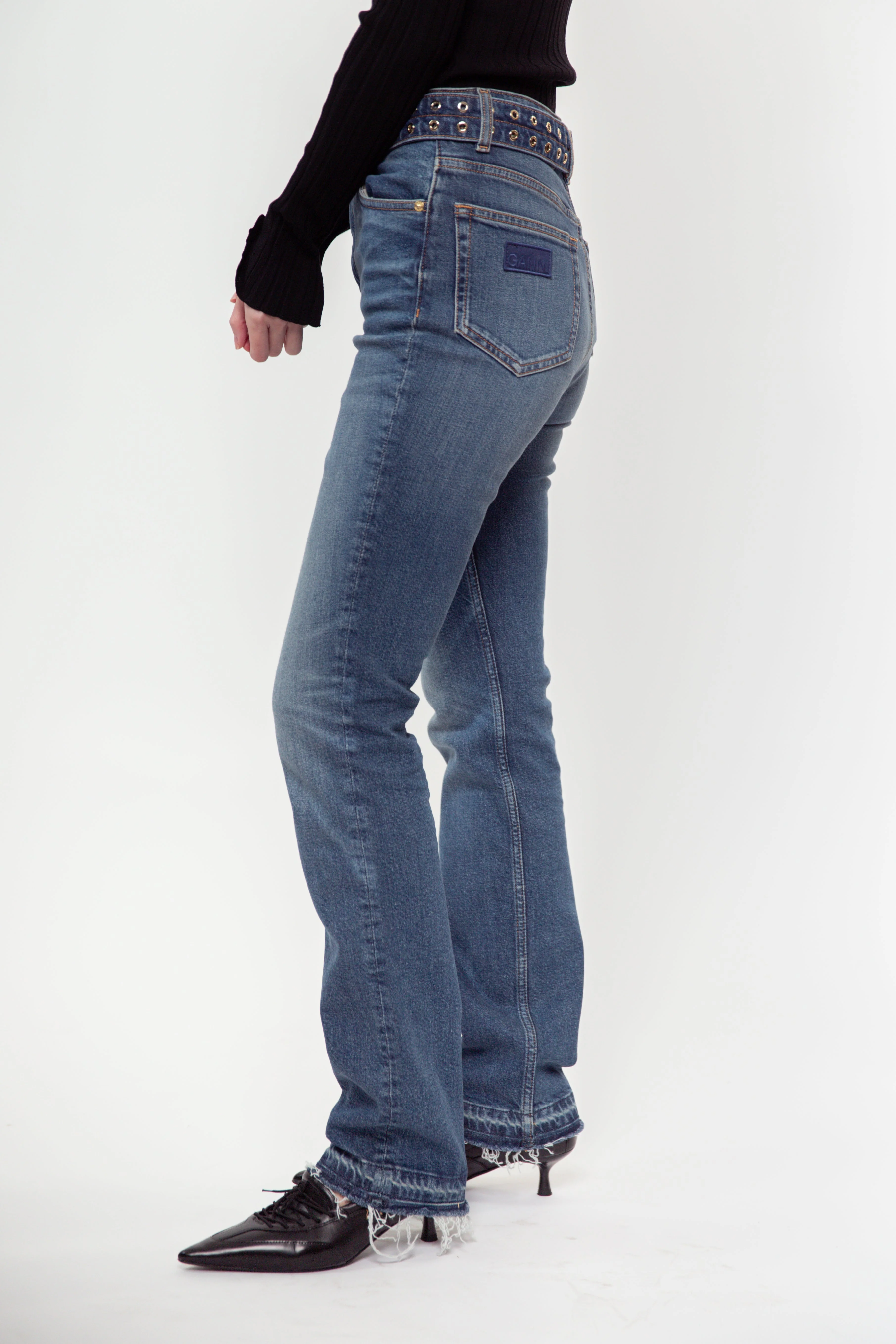 Ganni Future Denim Belted Carri Jean - Blue - Image 3