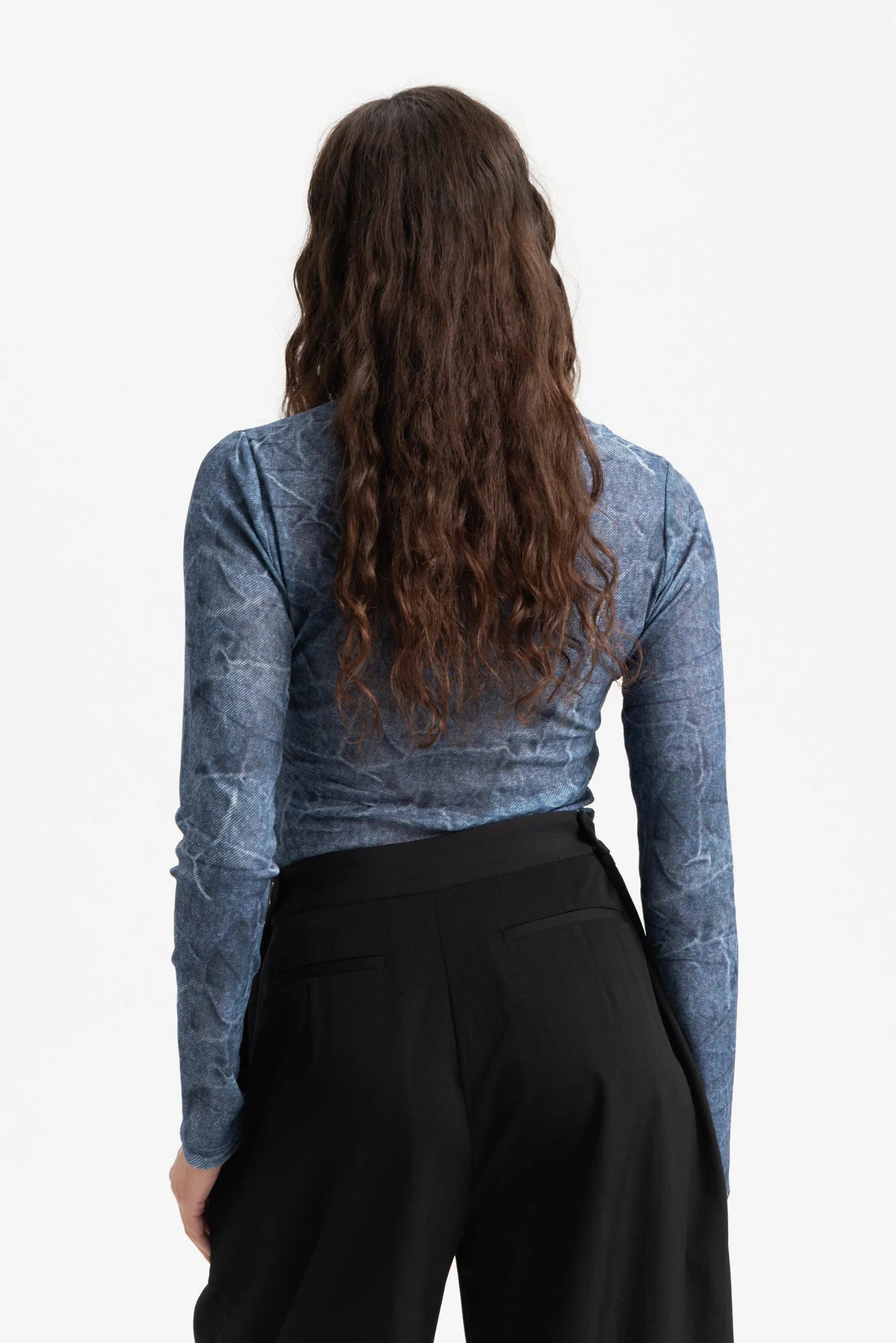 Ganni Long Sleeve Crewneck Blouse - Denim - Image 3
