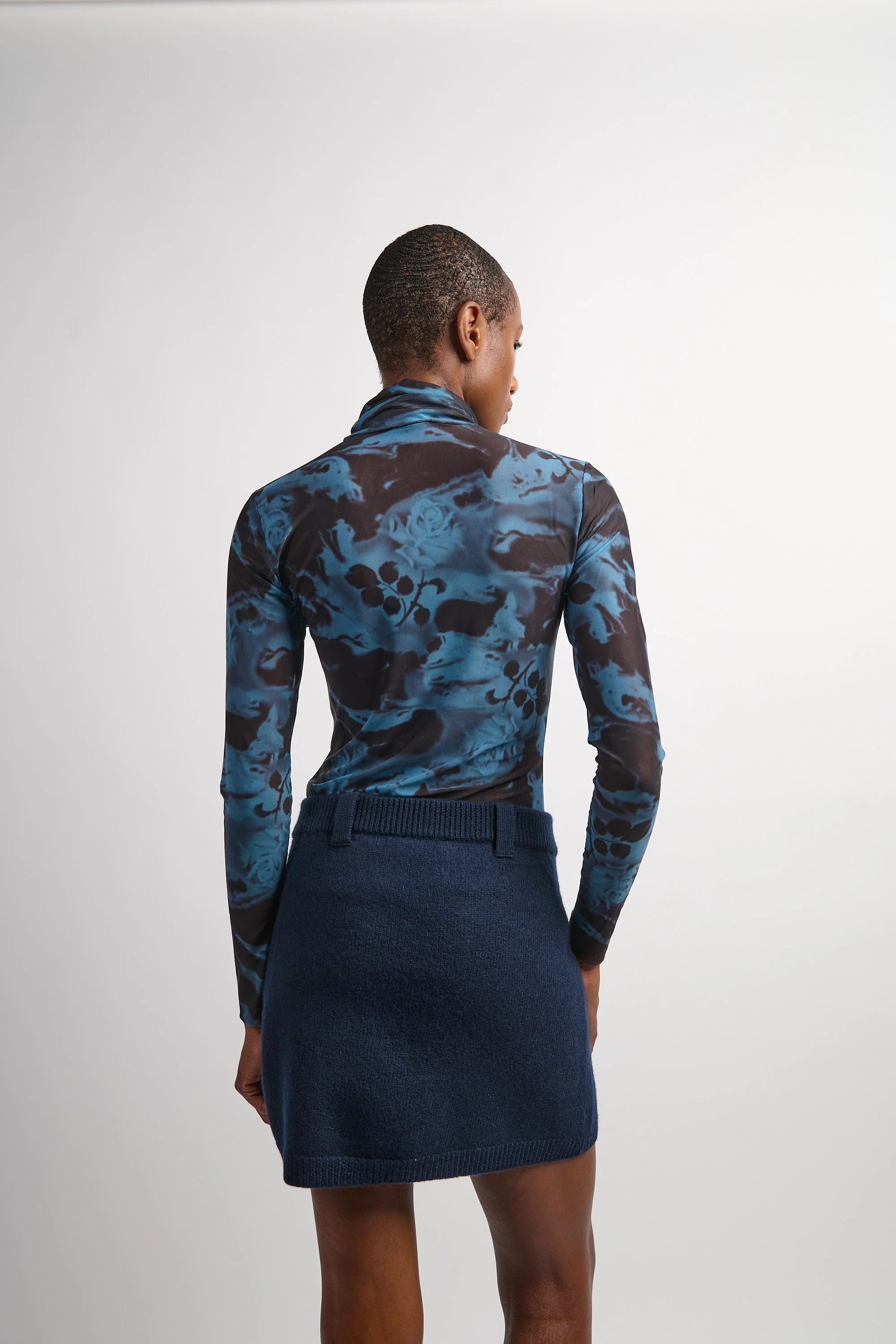 Ganni Printed Mesh Long Sleeve Rollneck - Blue Shadow - Image 3