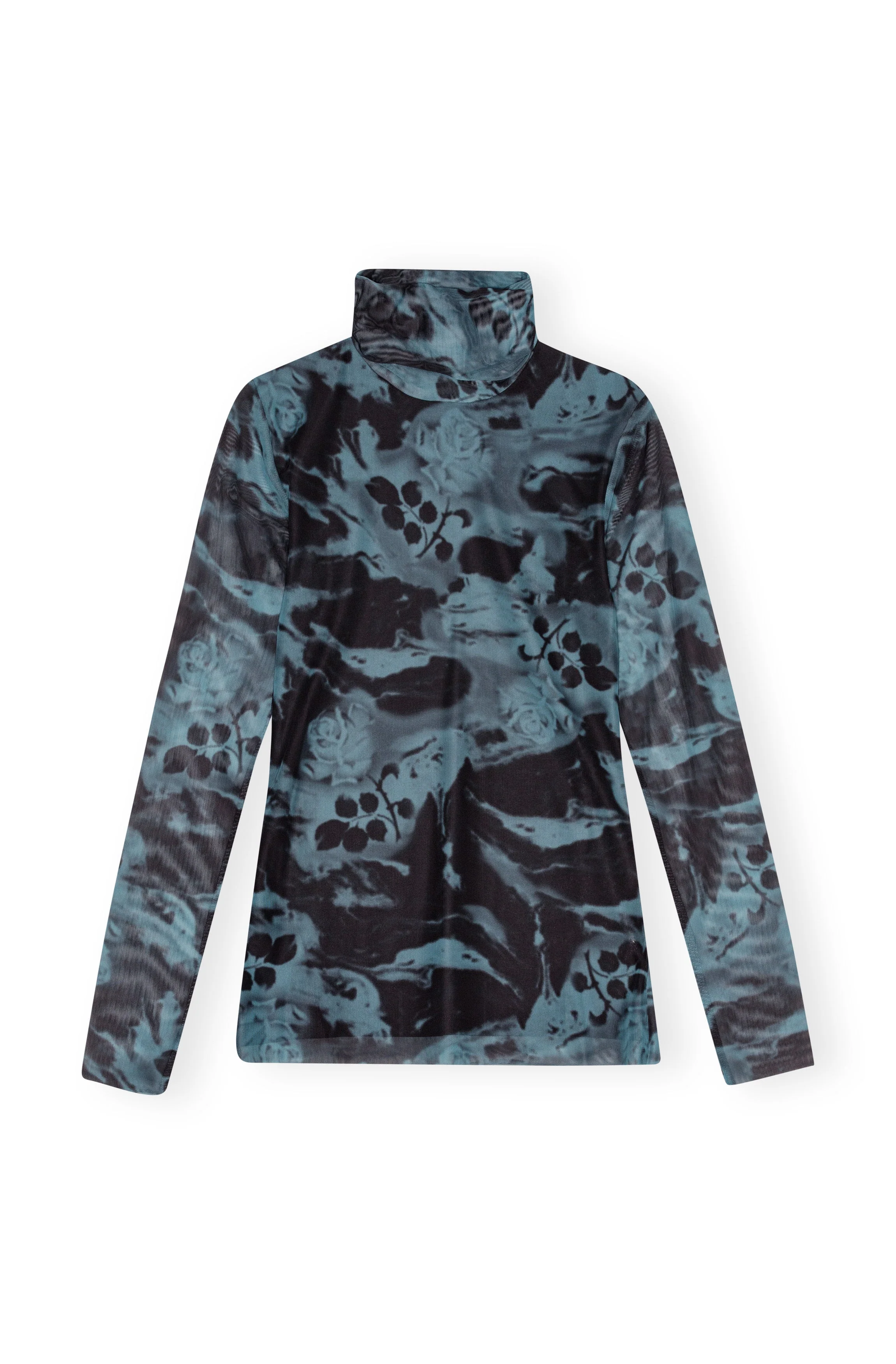 Ganni Printed Mesh Long Sleeve Rollneck - Blue Shadow - Image 4