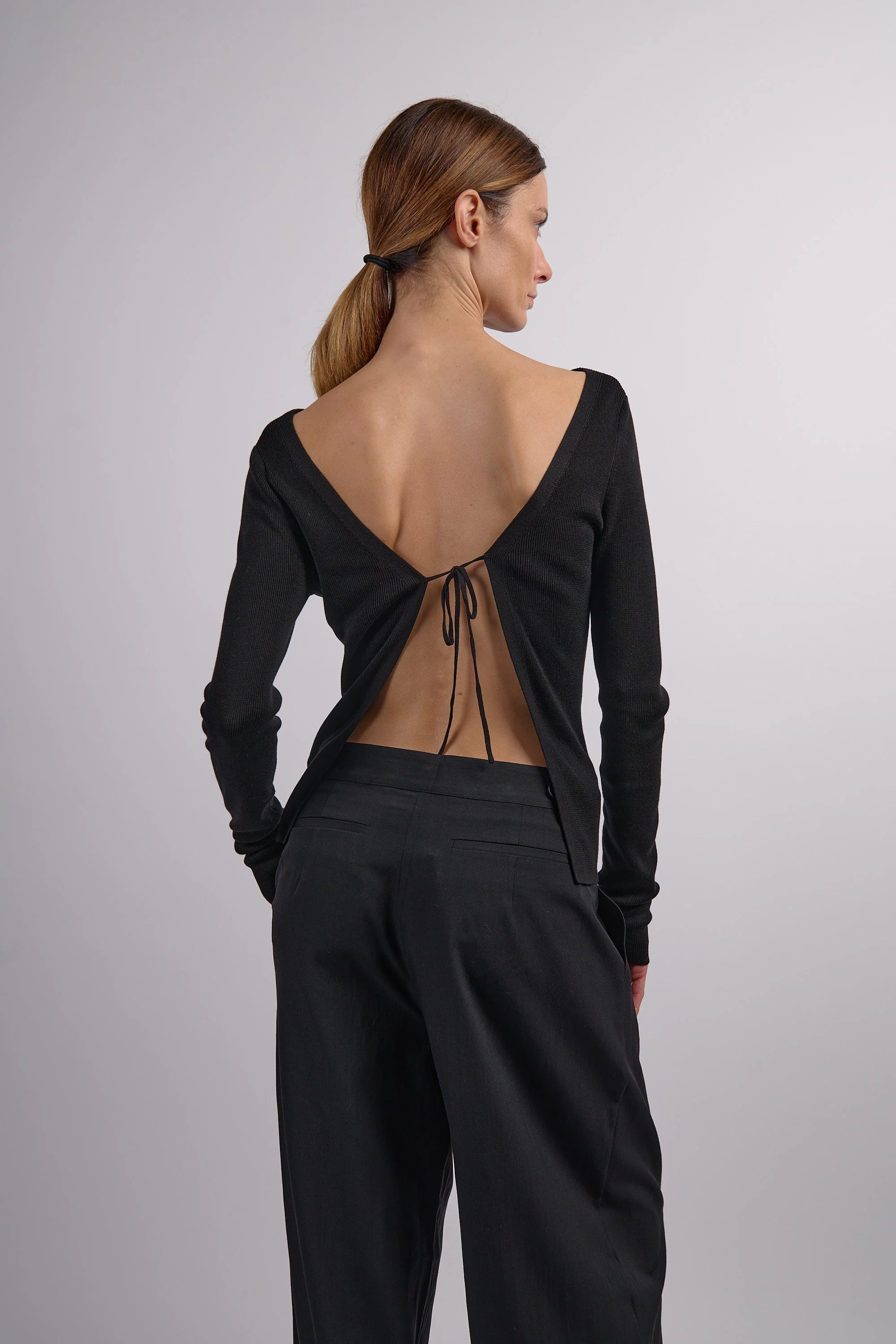 St. Agni Rouleau Tie Reversible Knit Top - Black - Image 2