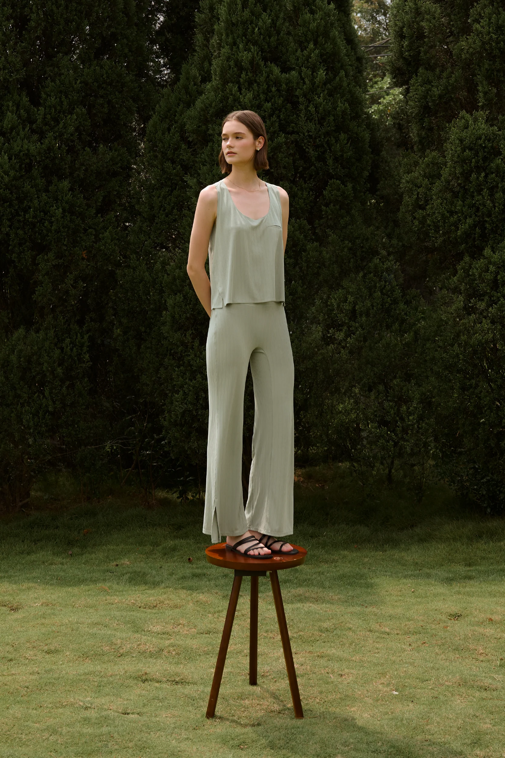 HUNDR. Textured Ribbed Flared Pants - Image 3