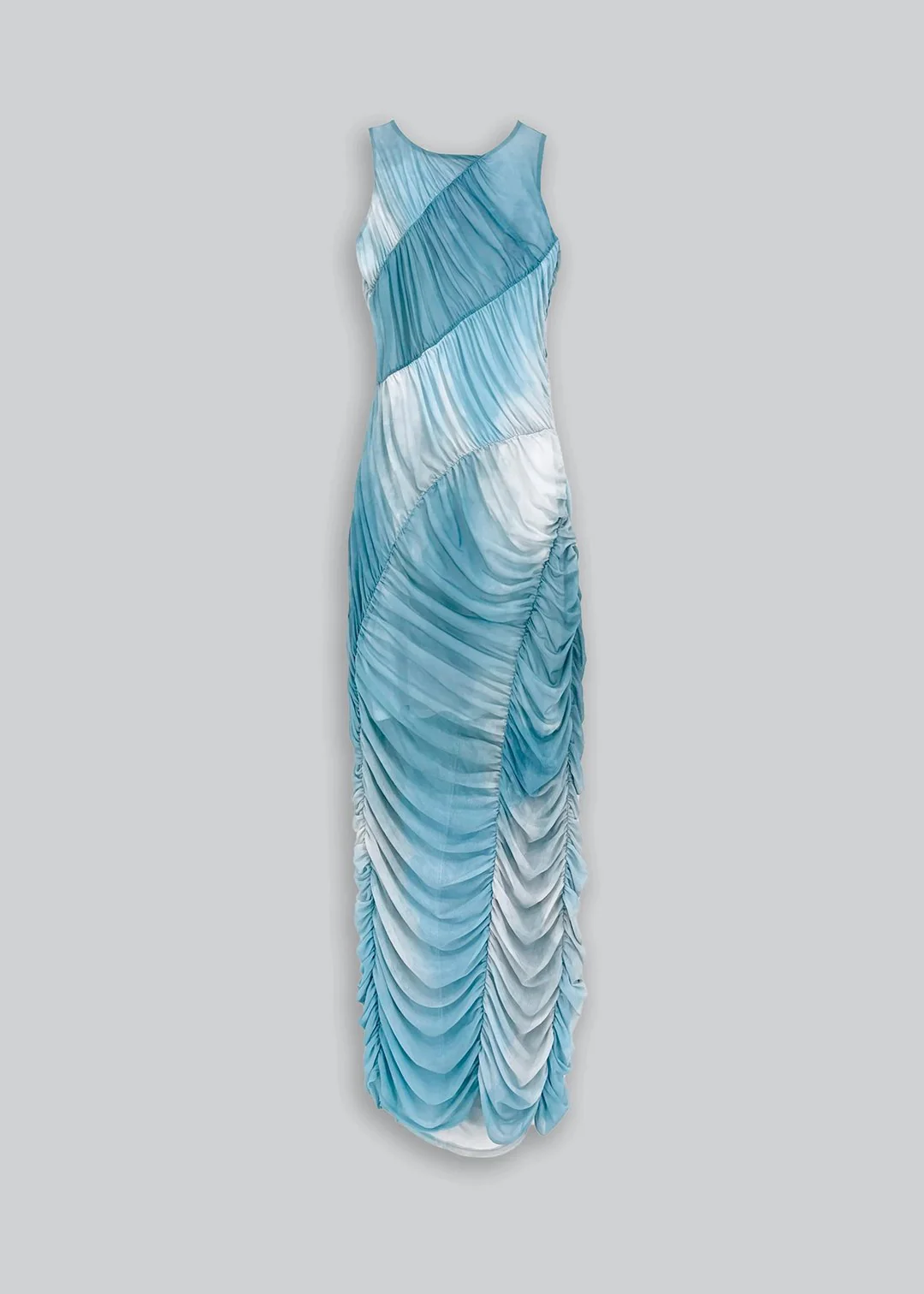 Esthé Mesh Asymmetric Gathered Midi Dress - Blue - Image 9