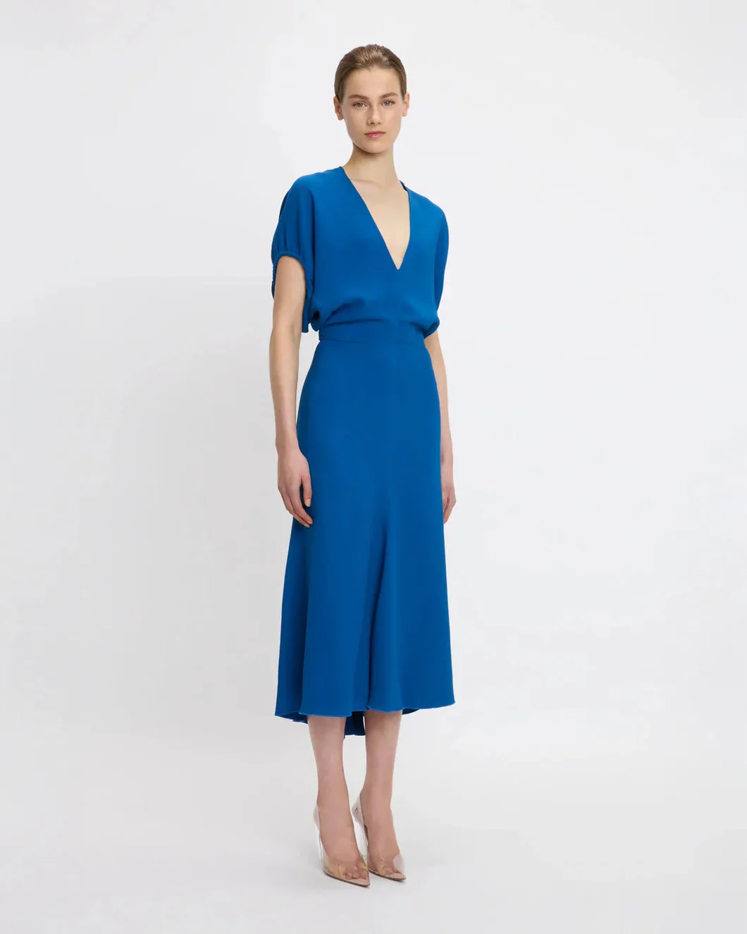 Victoria Beckham Blouson Detail Midi Dress - Sapphire - Image 3