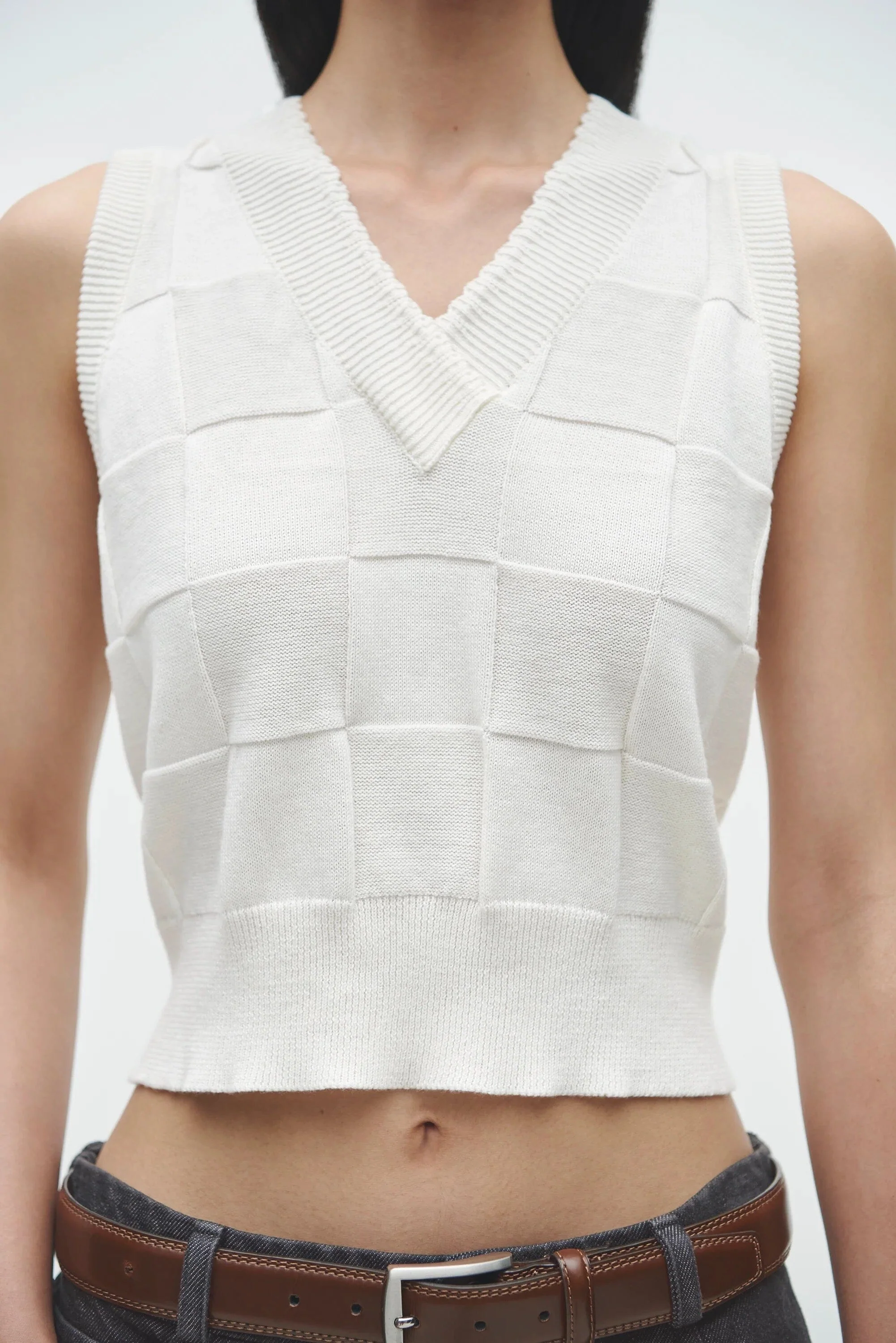 Cordera Checkered Cotton & Cashmere Waistcoat - White - Image 3