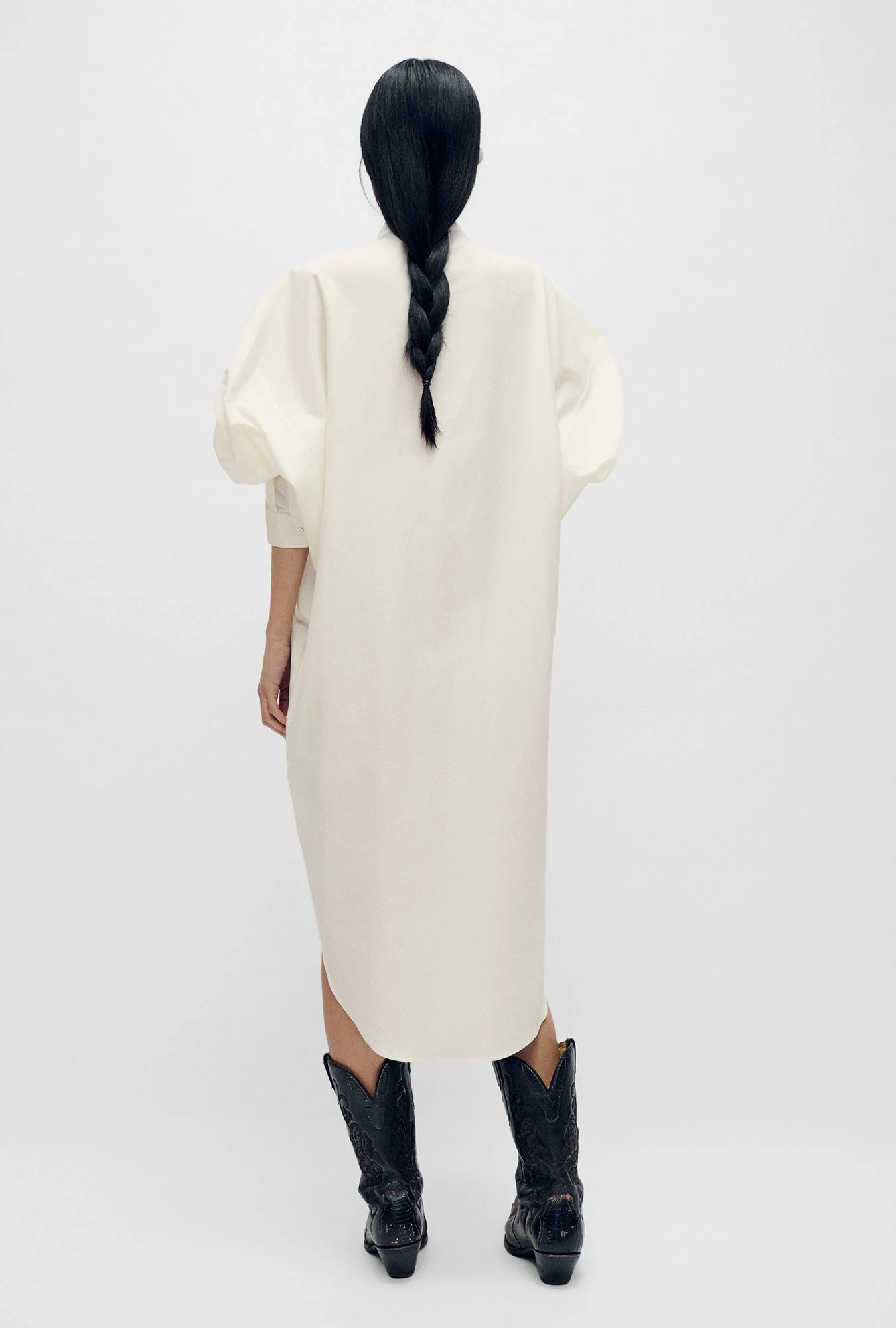 Silk Laundry Round Tux Shirt Dress - White - Image 3