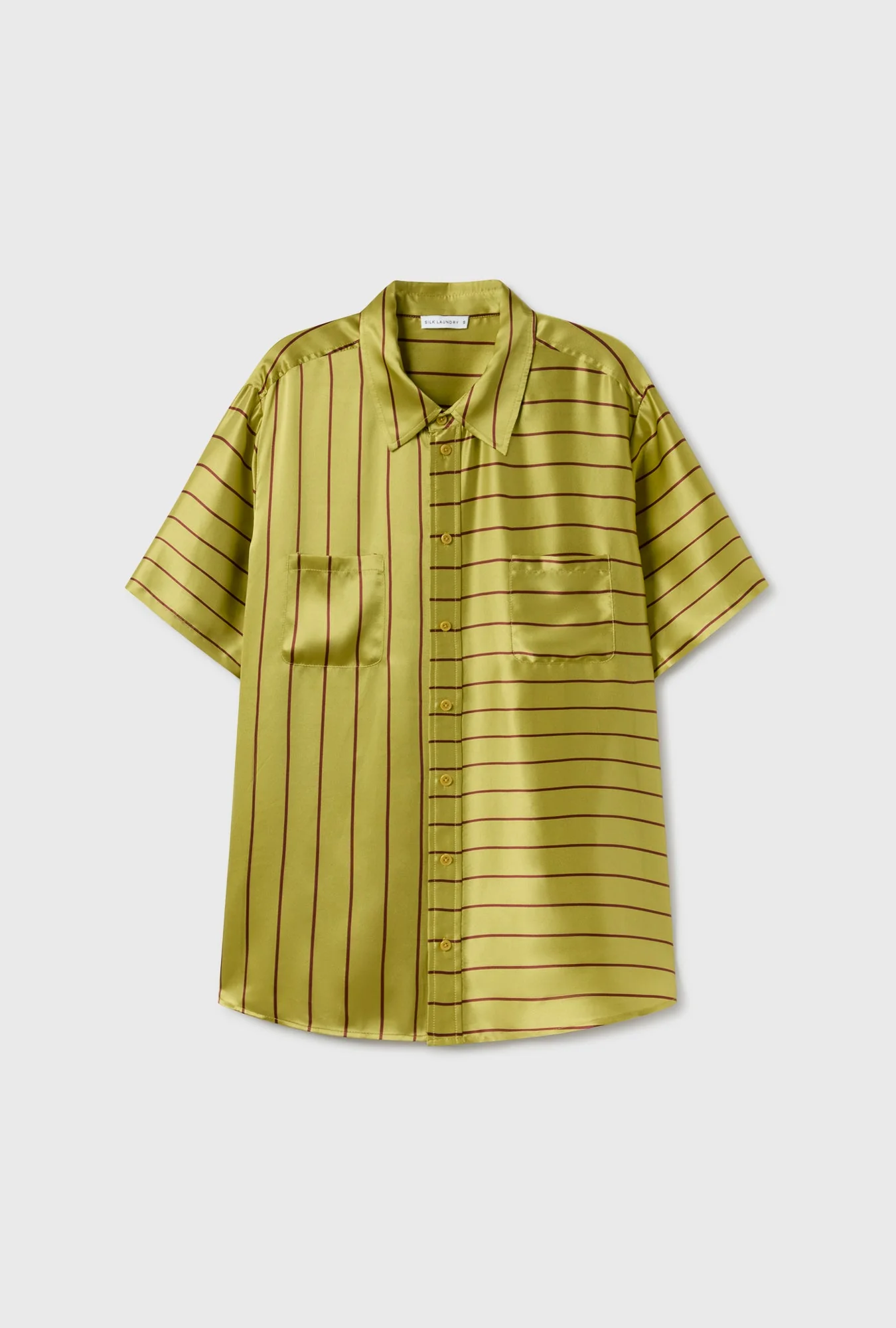 Silk Laundry Short Sleeve Boyfriend Shirt 2.0 - Cactus Stripe - Image 2