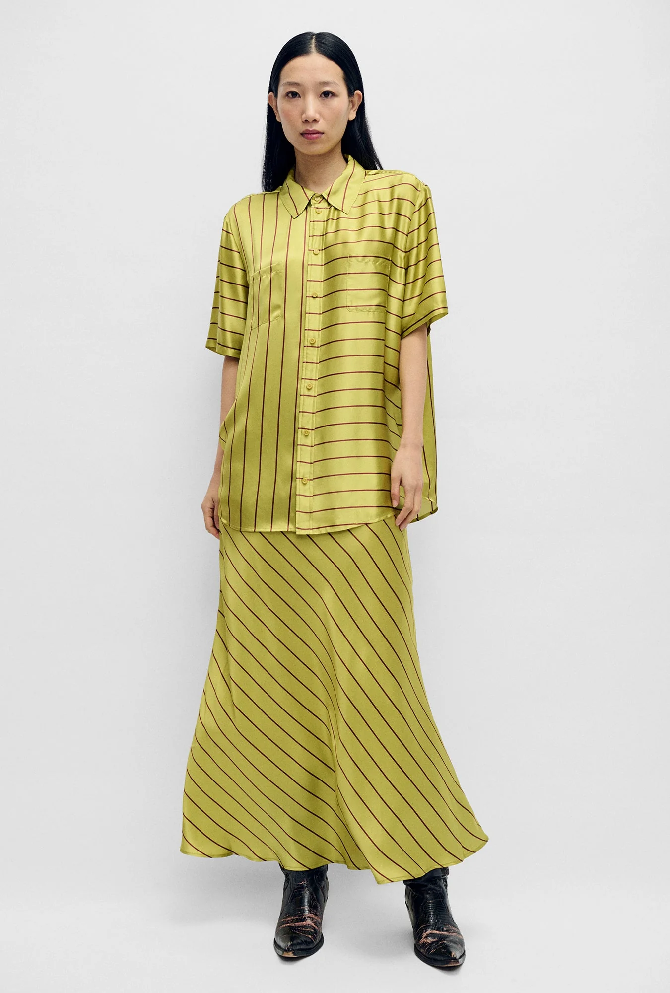Silk Laundry Short Sleeve Boyfriend Shirt 2.0 - Cactus Stripe - Image 3
