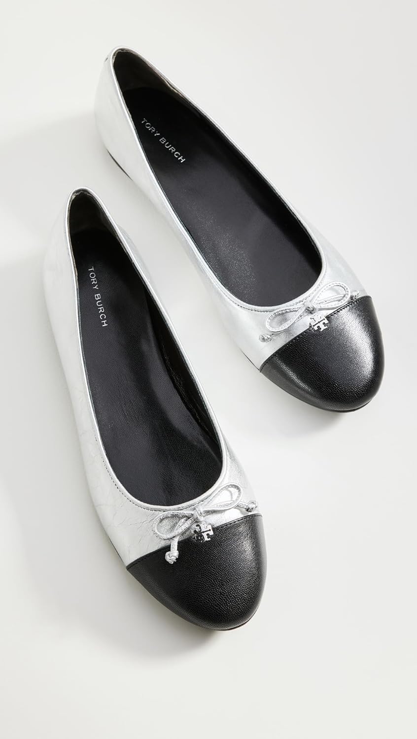 Tory Burch Bow Ballet Flats - Silver/Perfect Black - Image 2