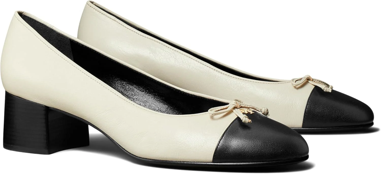 Tory Burch Cap-Toe Pump - Light Cream/Perfect Black - Image 2
