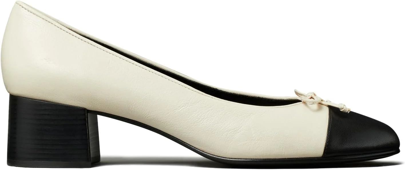 Tory Burch Cap-Toe Pump - Light Cream/Perfect Black - Image 3