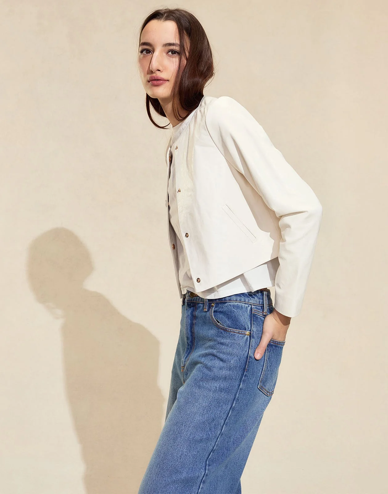 Cynthia Rowley Downtown Cropped Leather Jacket - Off White - Image 2