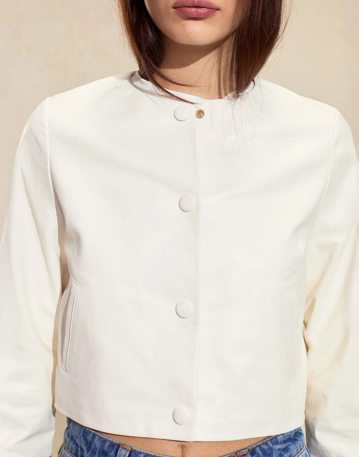 Cynthia Rowley Downtown Cropped Leather Jacket - Off White - Image 4
