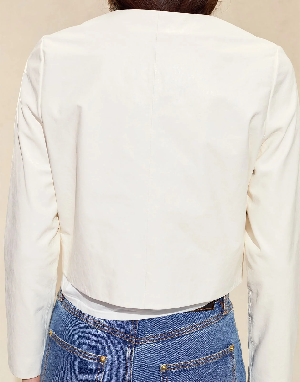 Cynthia Rowley Downtown Cropped Leather Jacket - Off White - Image 5