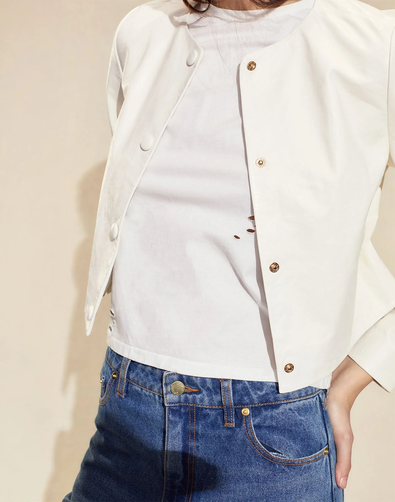 Cynthia Rowley Downtown Cropped Leather Jacket - Off White - Image 6