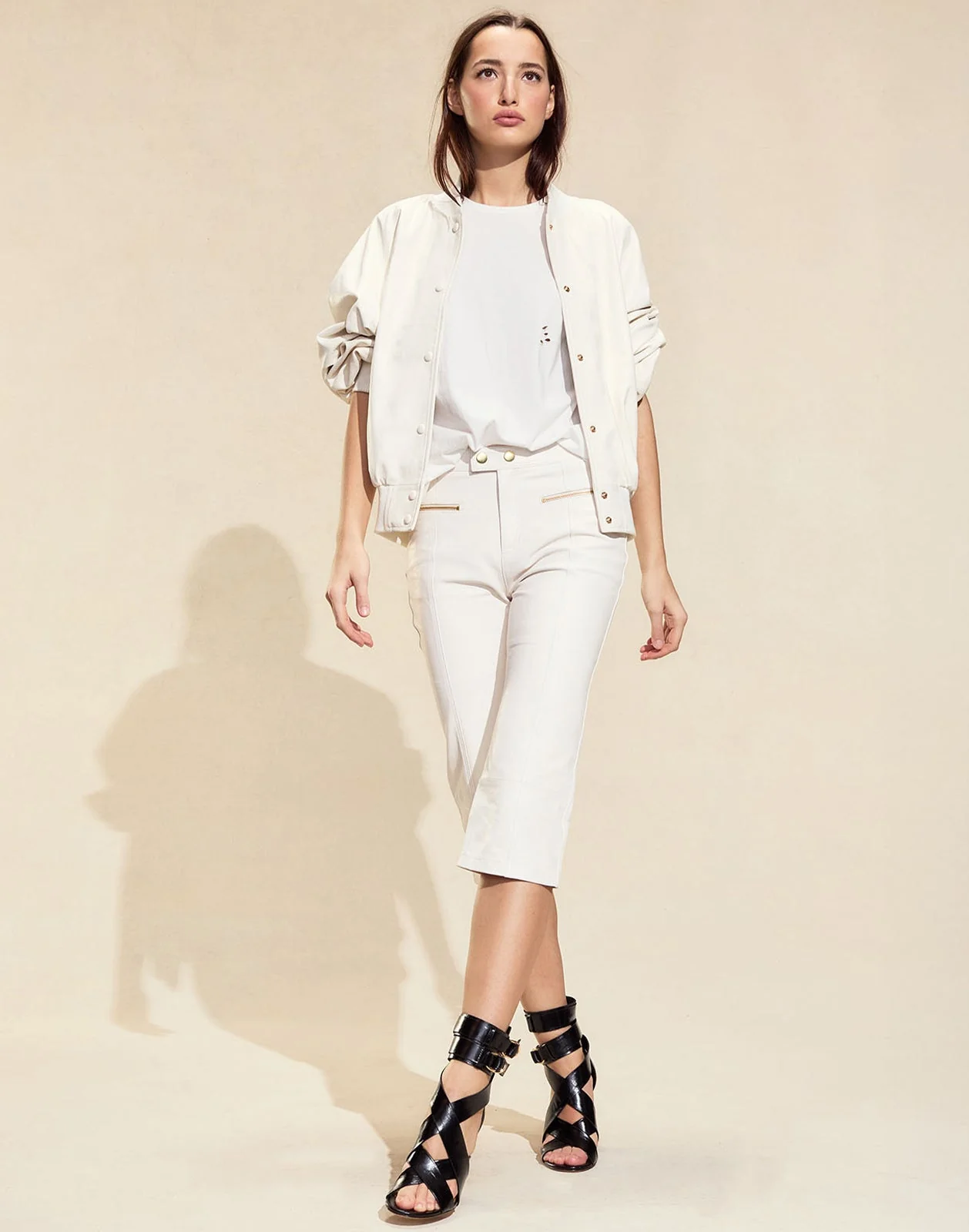 Cynthia Rowley Downtown Leather Bomber Jacket - Off White - Image 3