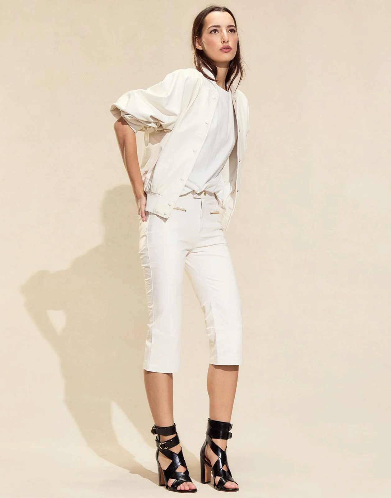 Cynthia Rowley Downtown Leather Bomber Jacket - Off White - Image 4