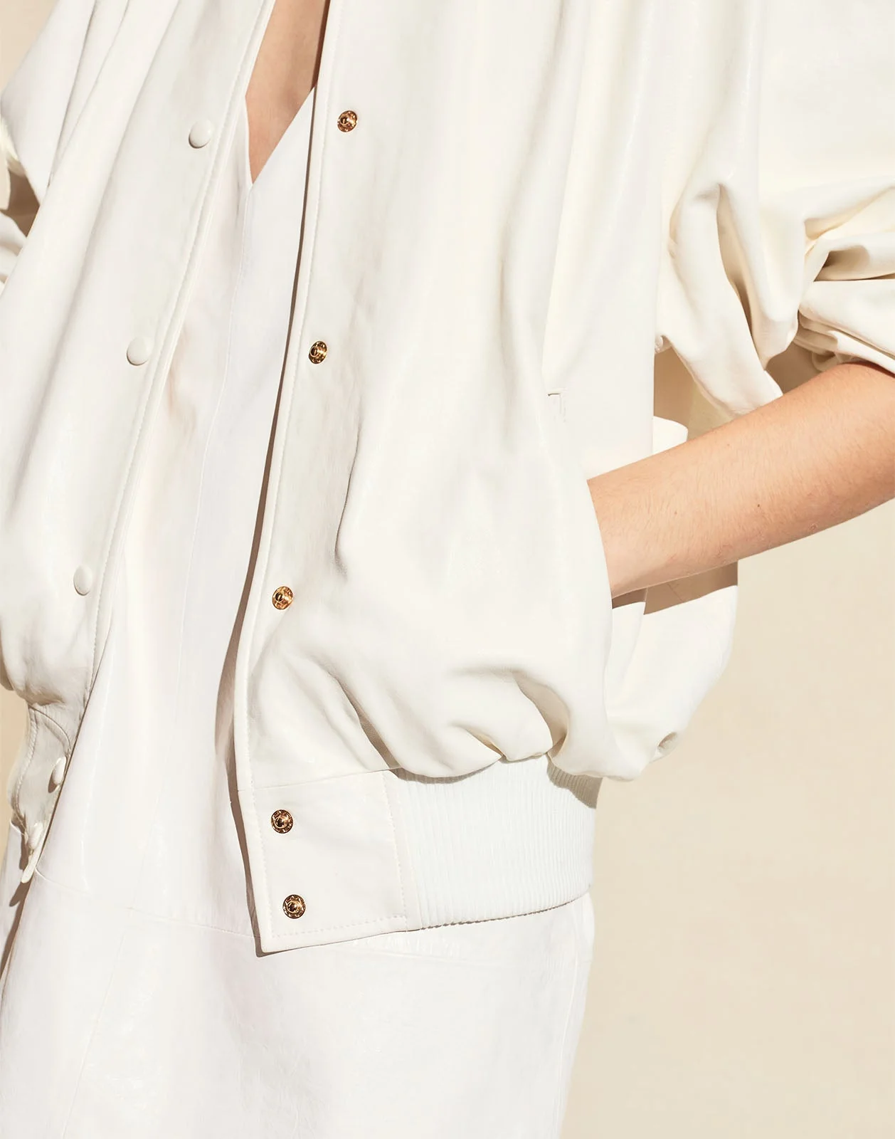 Cynthia Rowley Downtown Leather Bomber Jacket - Off White - Image 6