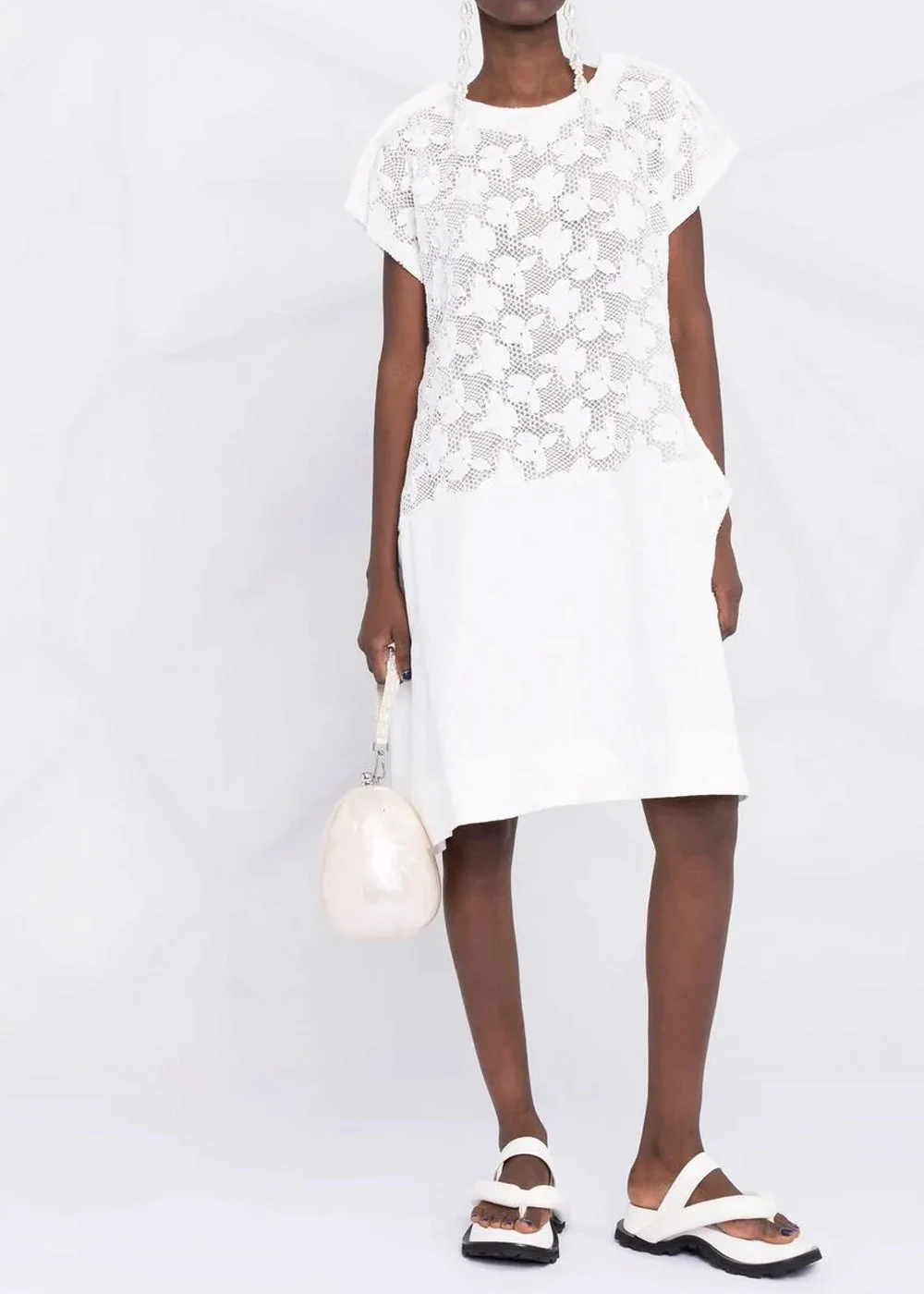 Comme des Garçons Floral-Embroidered Mesh T-shirt Dress - White - Image 2
