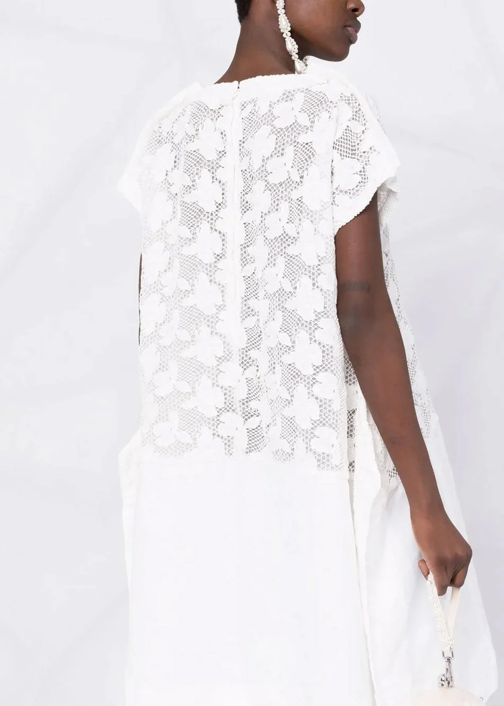 Comme des Garçons Floral-Embroidered Mesh T-shirt Dress - White - Image 3