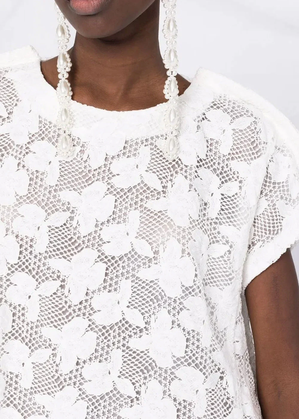 Comme des Garçons Floral-Embroidered Mesh T-shirt Dress - White - Image 4