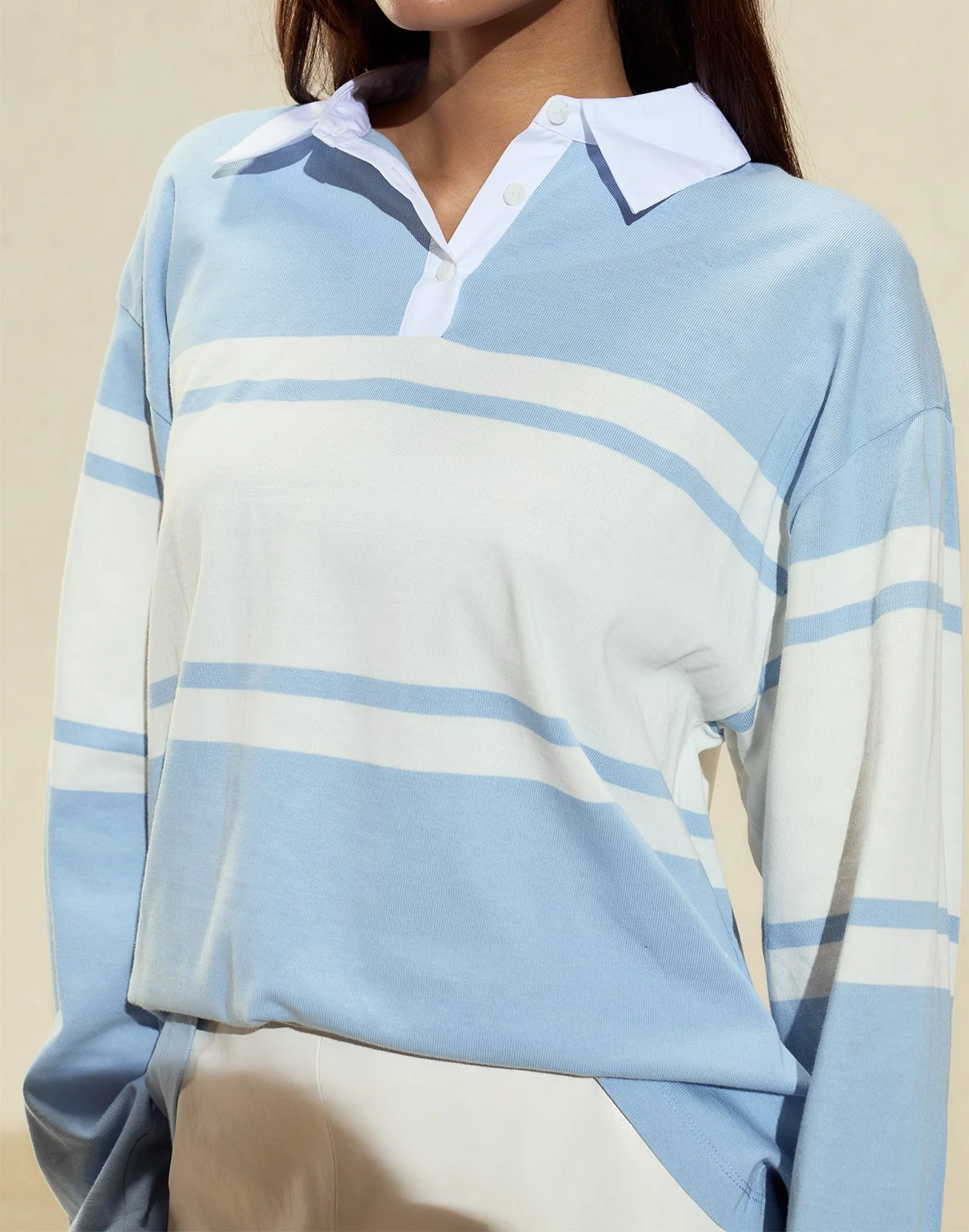 Cynthia Rowley Ardie Striped Rugby Shirt - Blue/White - Image 3