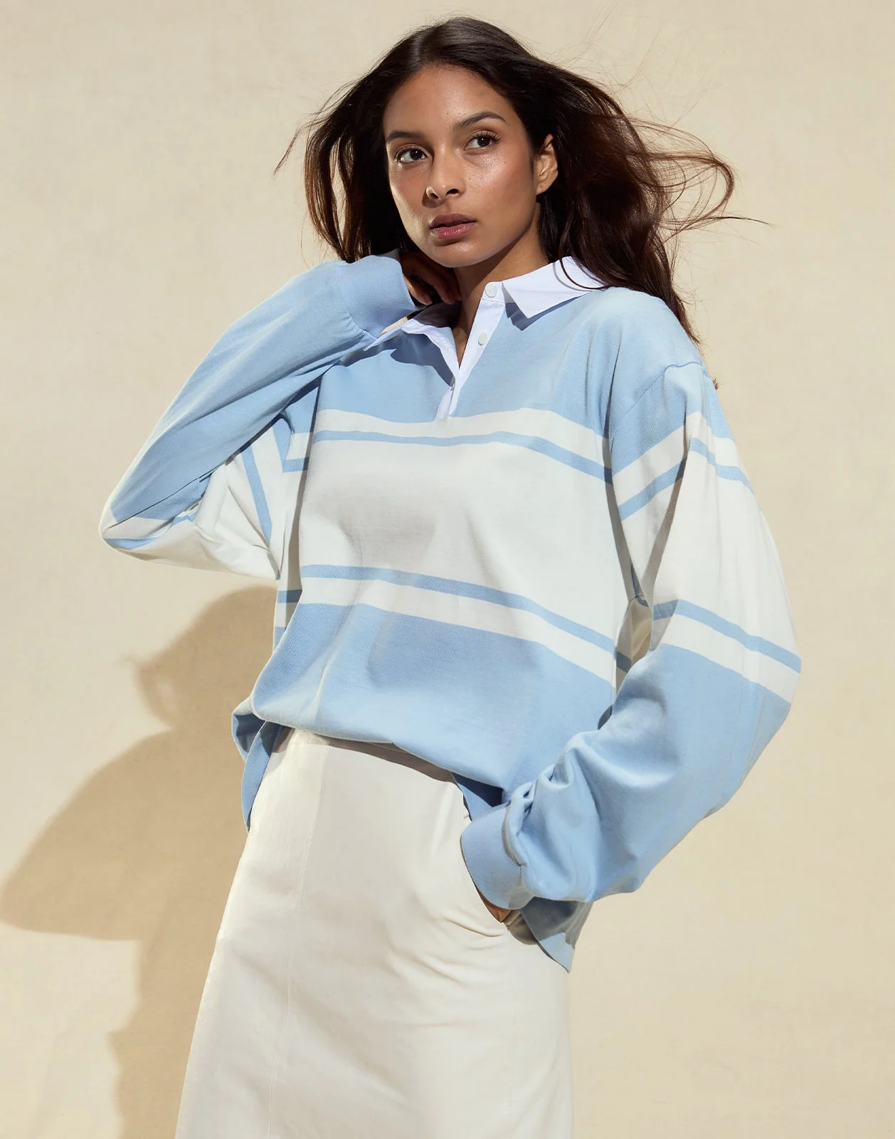 Cynthia Rowley Ardie Striped Rugby Shirt - Blue/White - Image 5