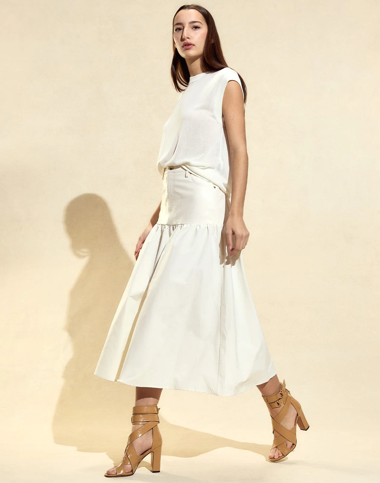 Cynthia Rowley Downtown Leather Nylon Skirt - Off White - Image 2