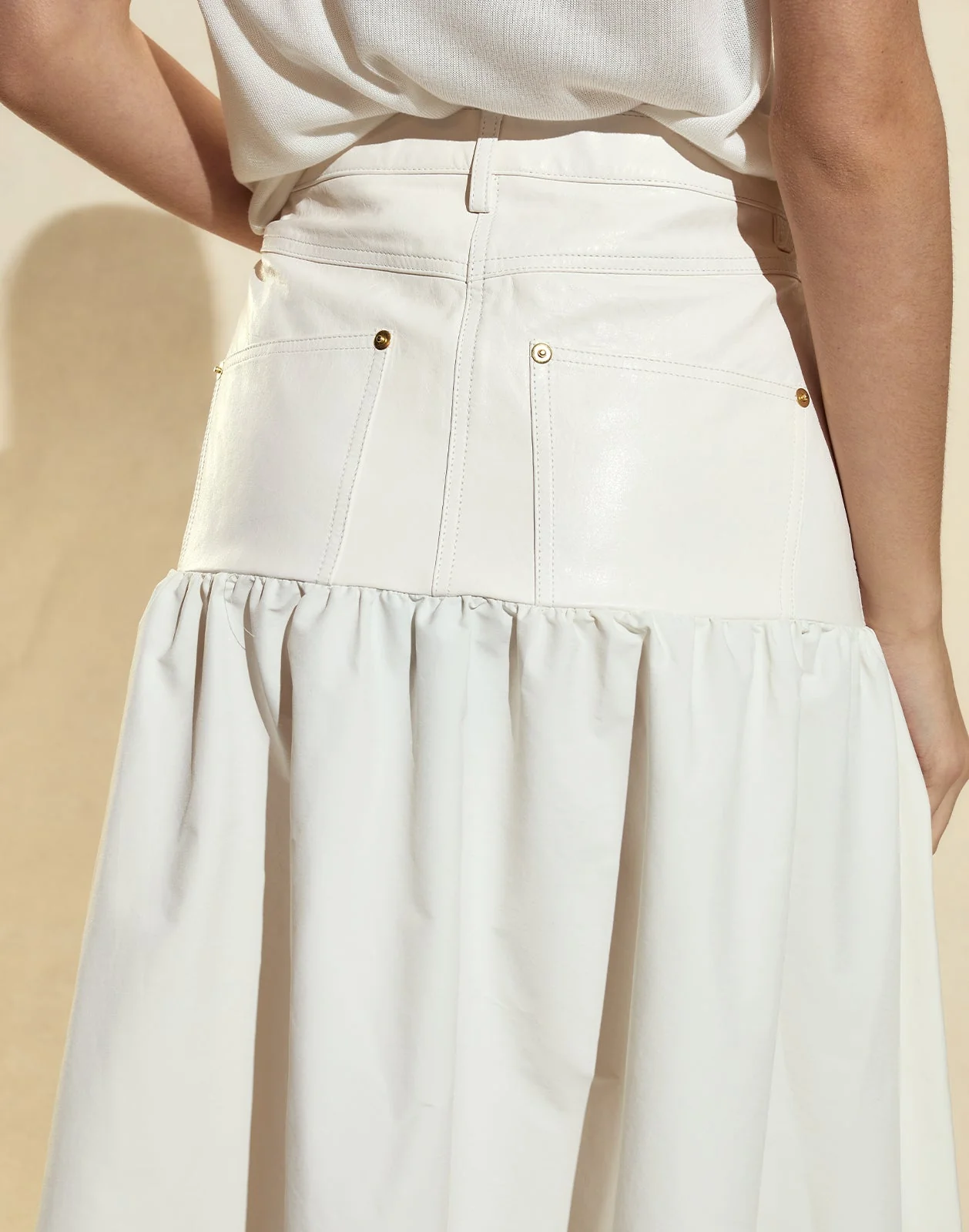 Cynthia Rowley Downtown Leather Nylon Skirt - Off White - Image 4