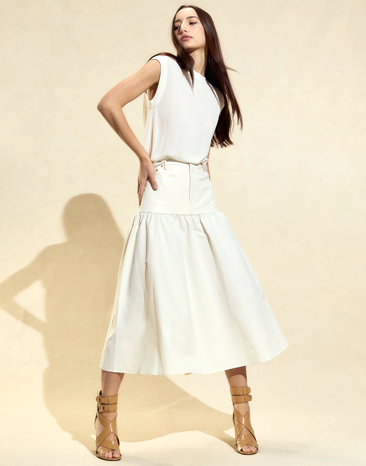 Cynthia Rowley Downtown Leather Nylon Skirt - Off White - Image 5