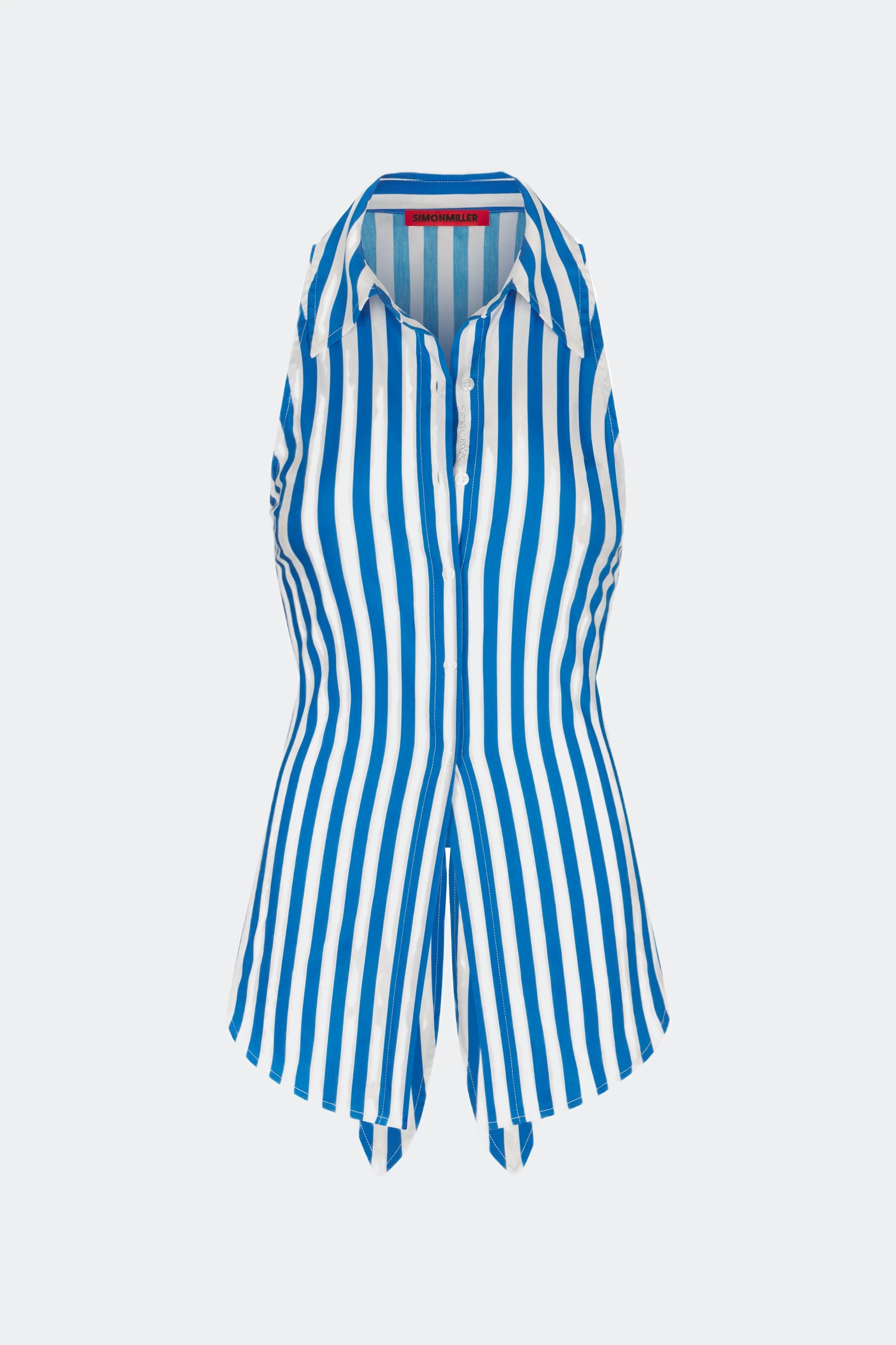 Simon Miller Loch Sleeveless Poplin Button Up - Blue Stripe - Image 2