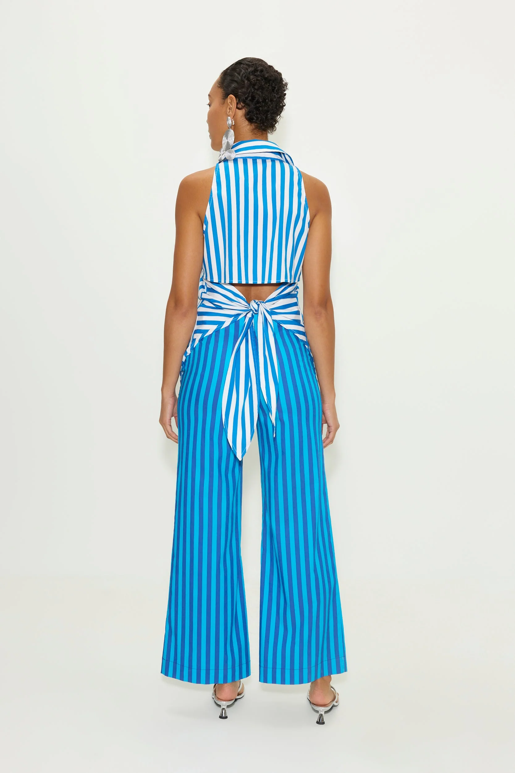 Simon Miller Loch Sleeveless Poplin Button Up - Blue Stripe - Image 3